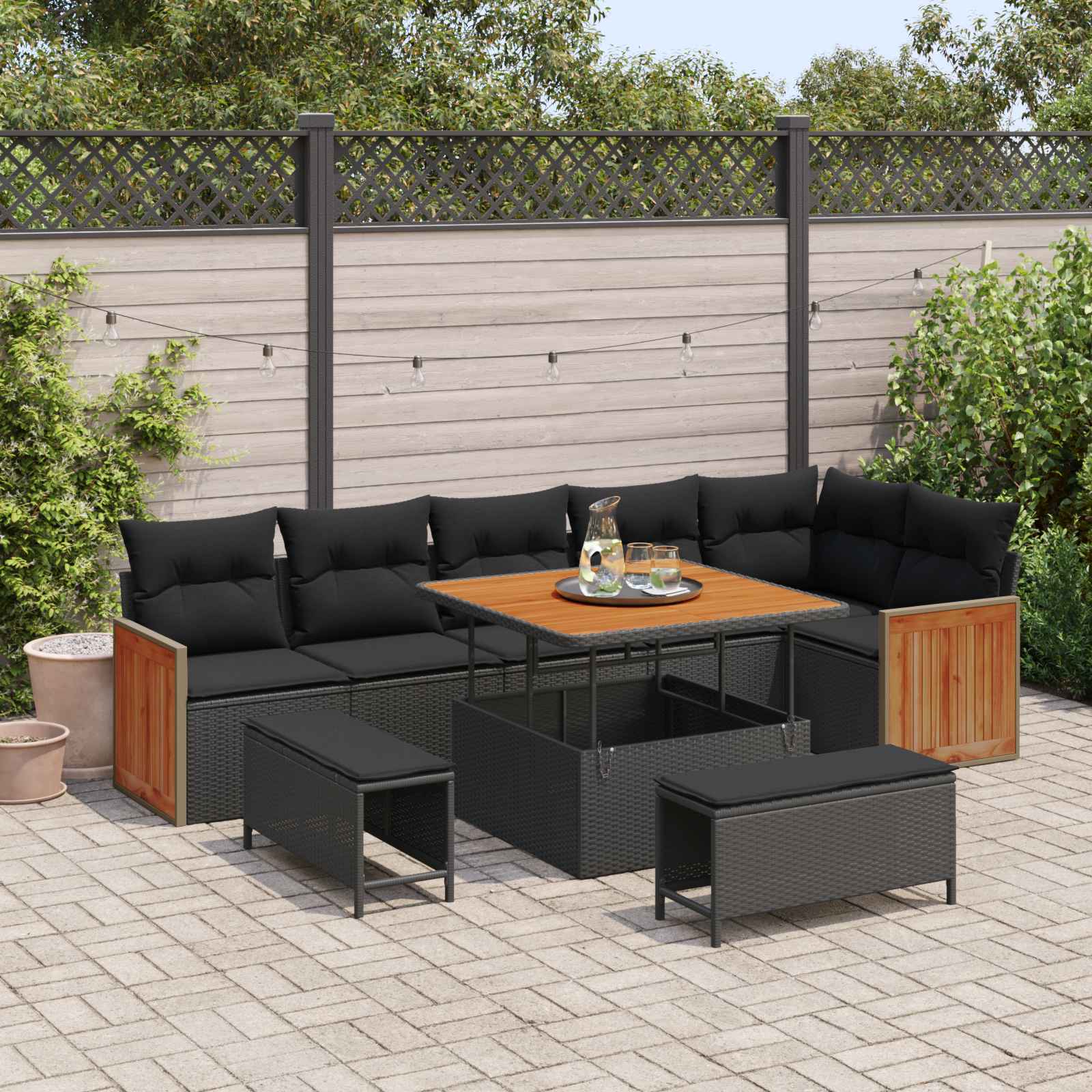 Gartensofa-set 9 stk. 9-Sitzanzahl Schwarz
