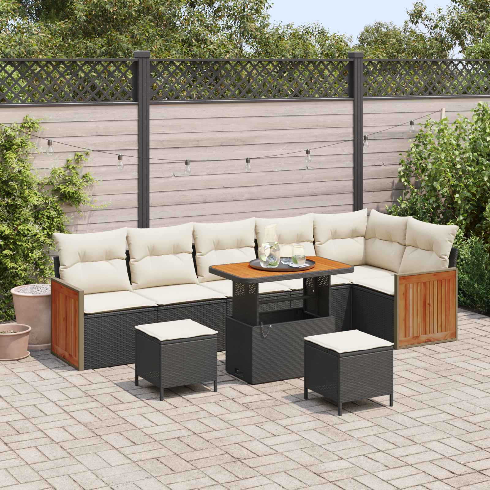 Gartensofa-set 9 stk. 9-Sitzanzahl Schwarz und Creme