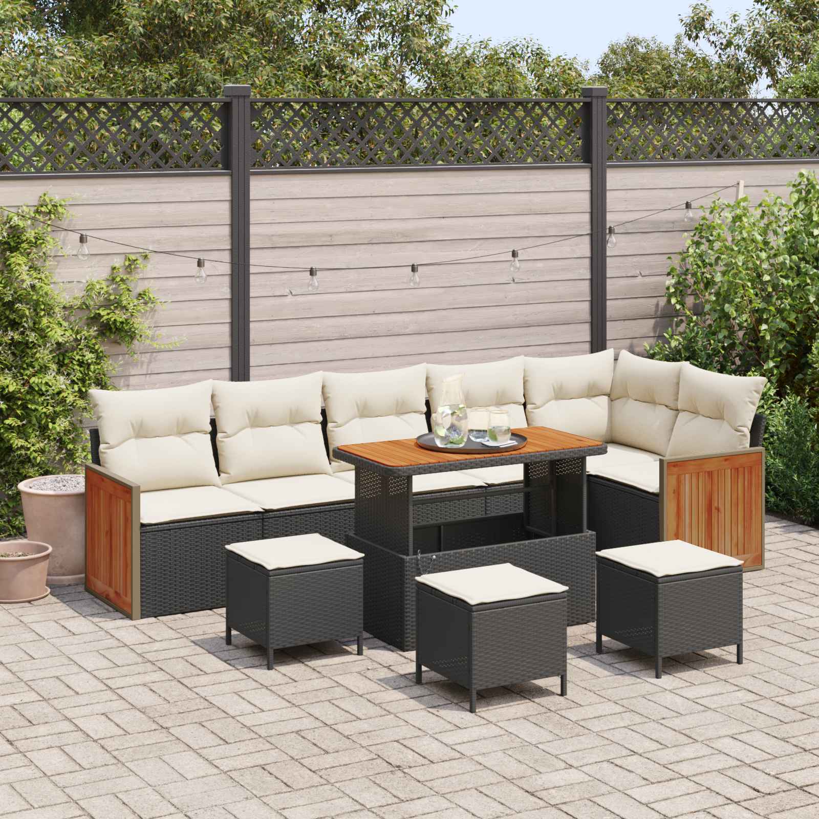 Gartensofa-set 10 stk. 10-Sitzanzahl Schwarz und Creme