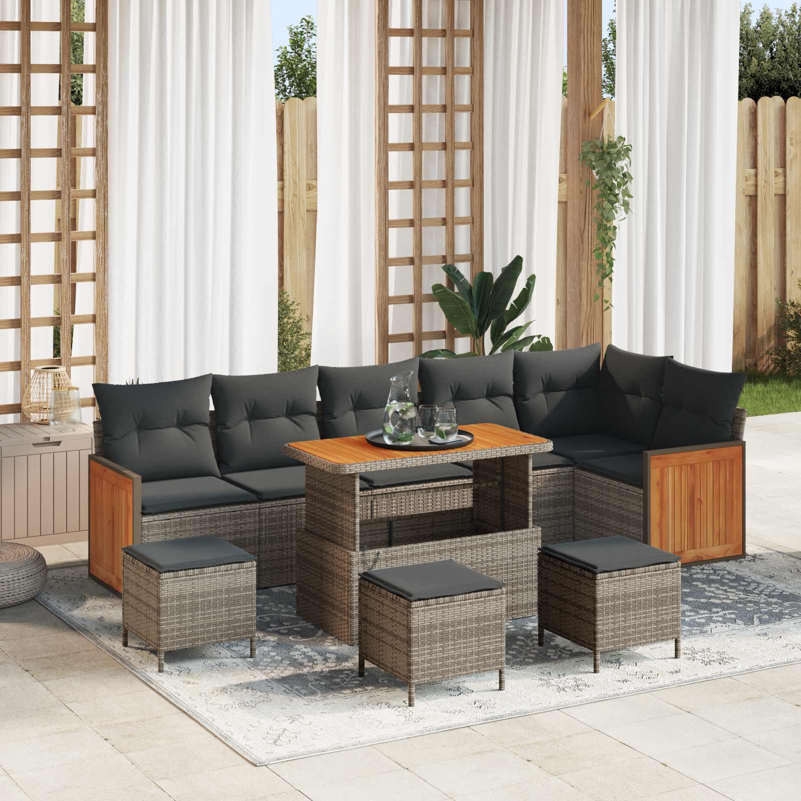 Gartensofa-set 10 stk. 10-Sitzanzahl Grau