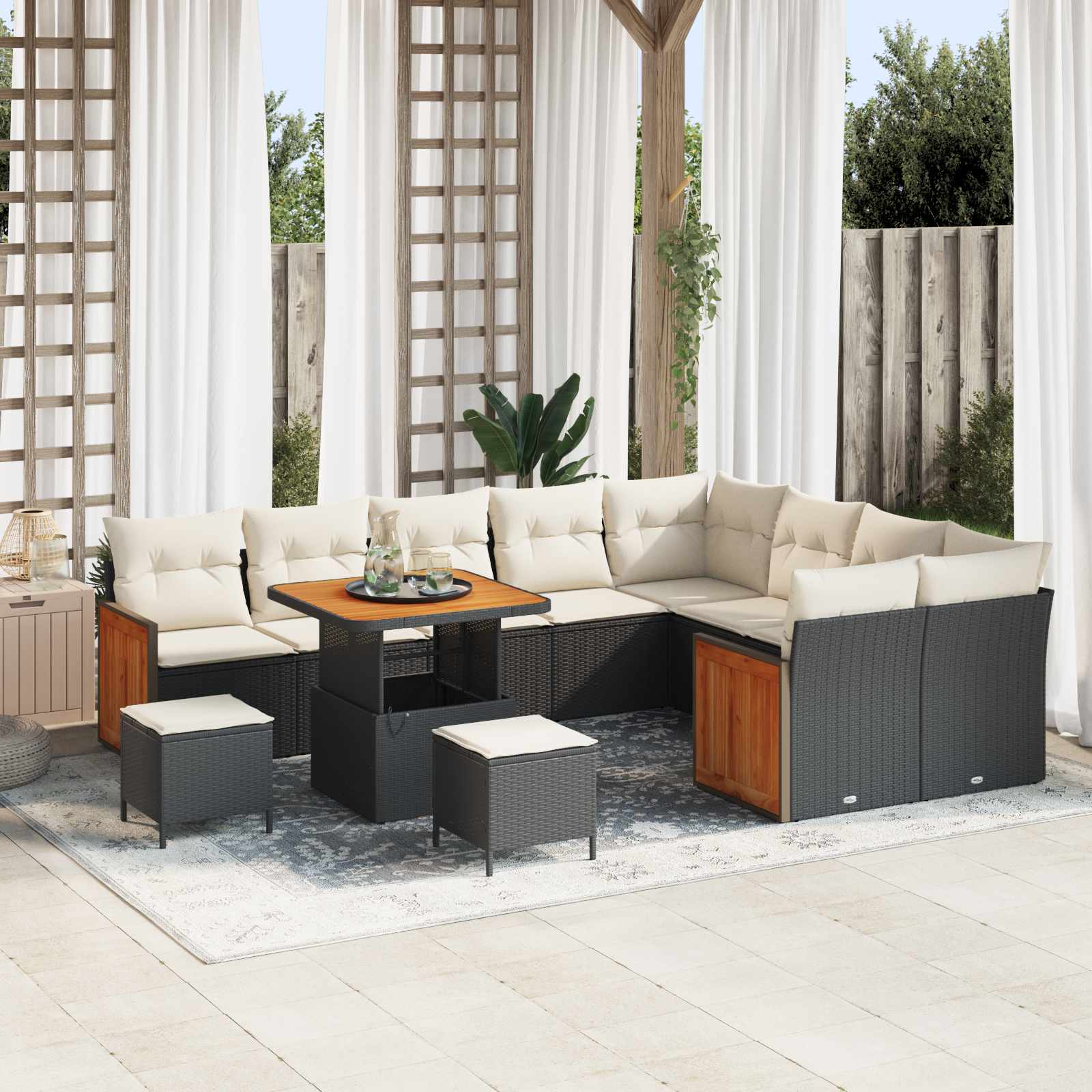 Gartensofa-set 12 stk. 12-Sitzanzahl Schwarz und Creme