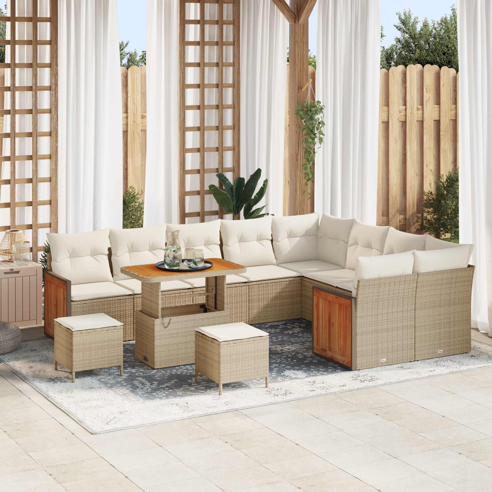 Gartensofa-set 12 stk. 12-Sitzanzahl Beige und Creme