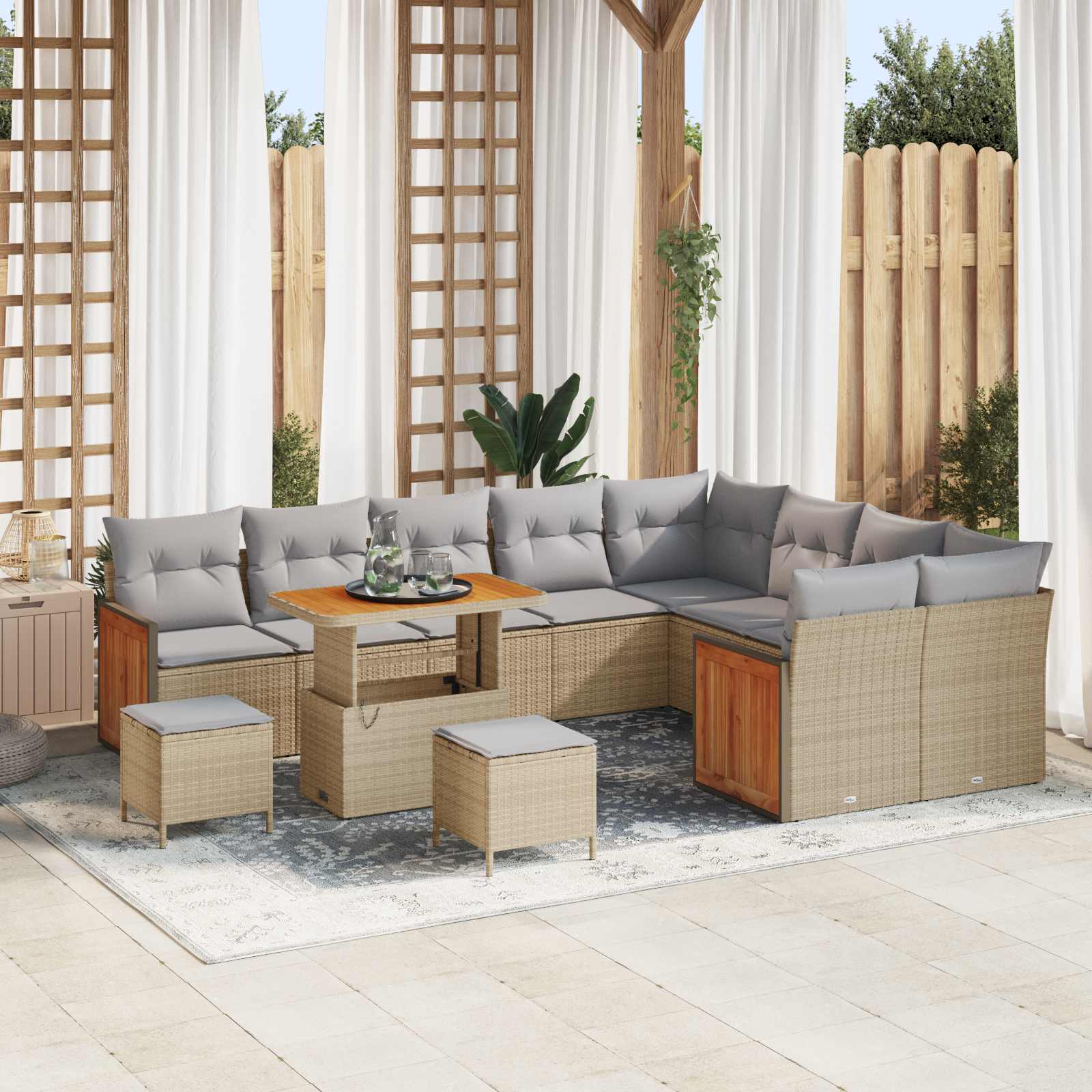 Gartensofa-set 12 stk. 12-Sitzanzahl Beige und Hellgrau