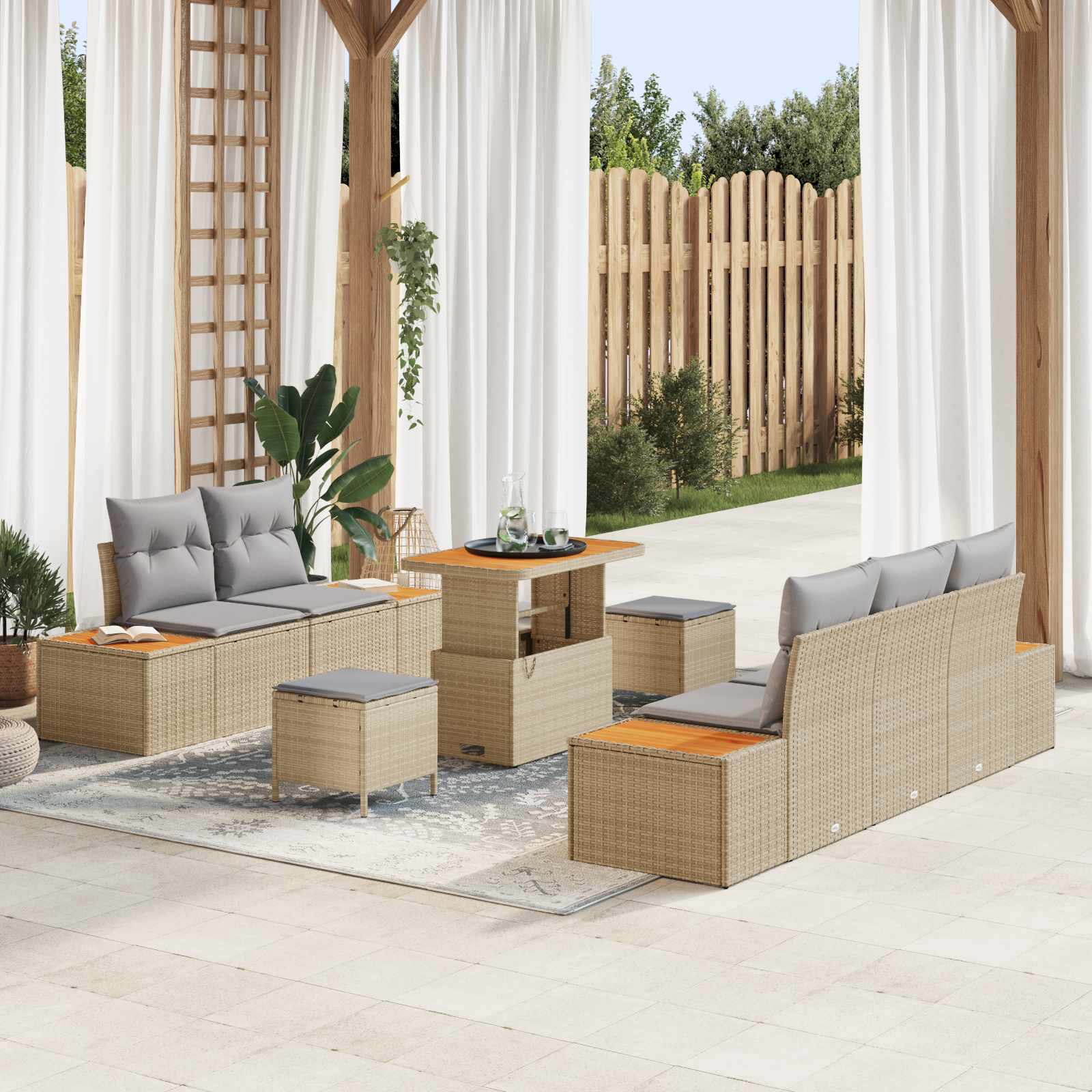 Gartensofa-set 8 Stk. 7-Sitzanzahl Beige und Hellgrau