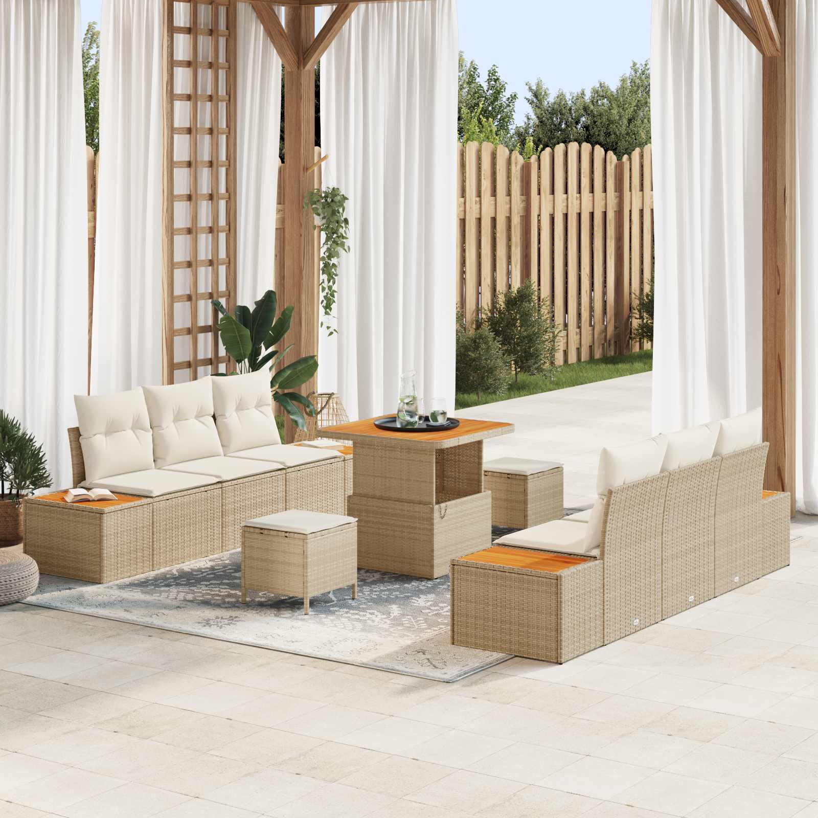 Gartensofa-set 9 Stk. 8-Sitzanzahl Beige und Creme