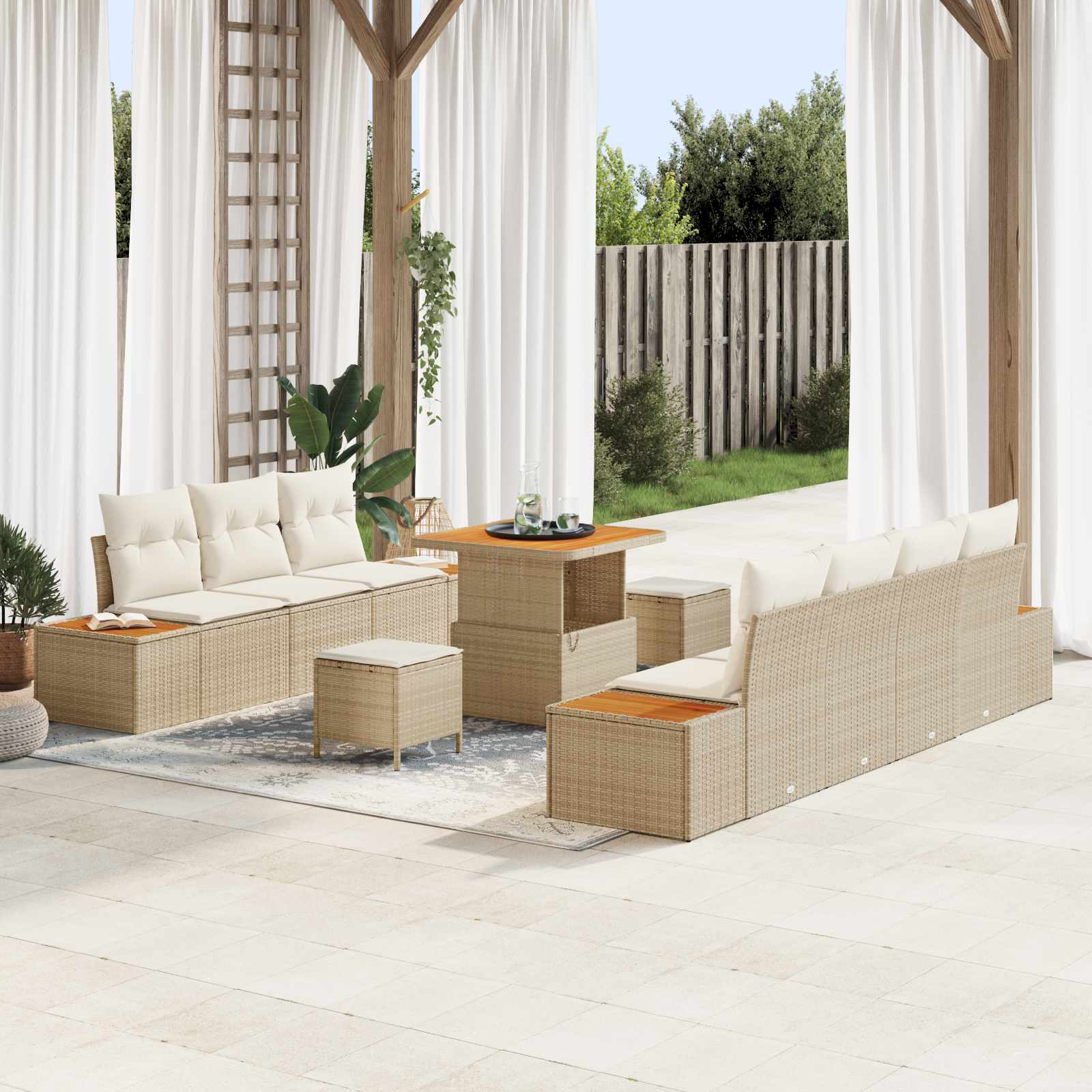 Gartensofa-set 10 stk. 9-Sitzanzahl Beige und Creme