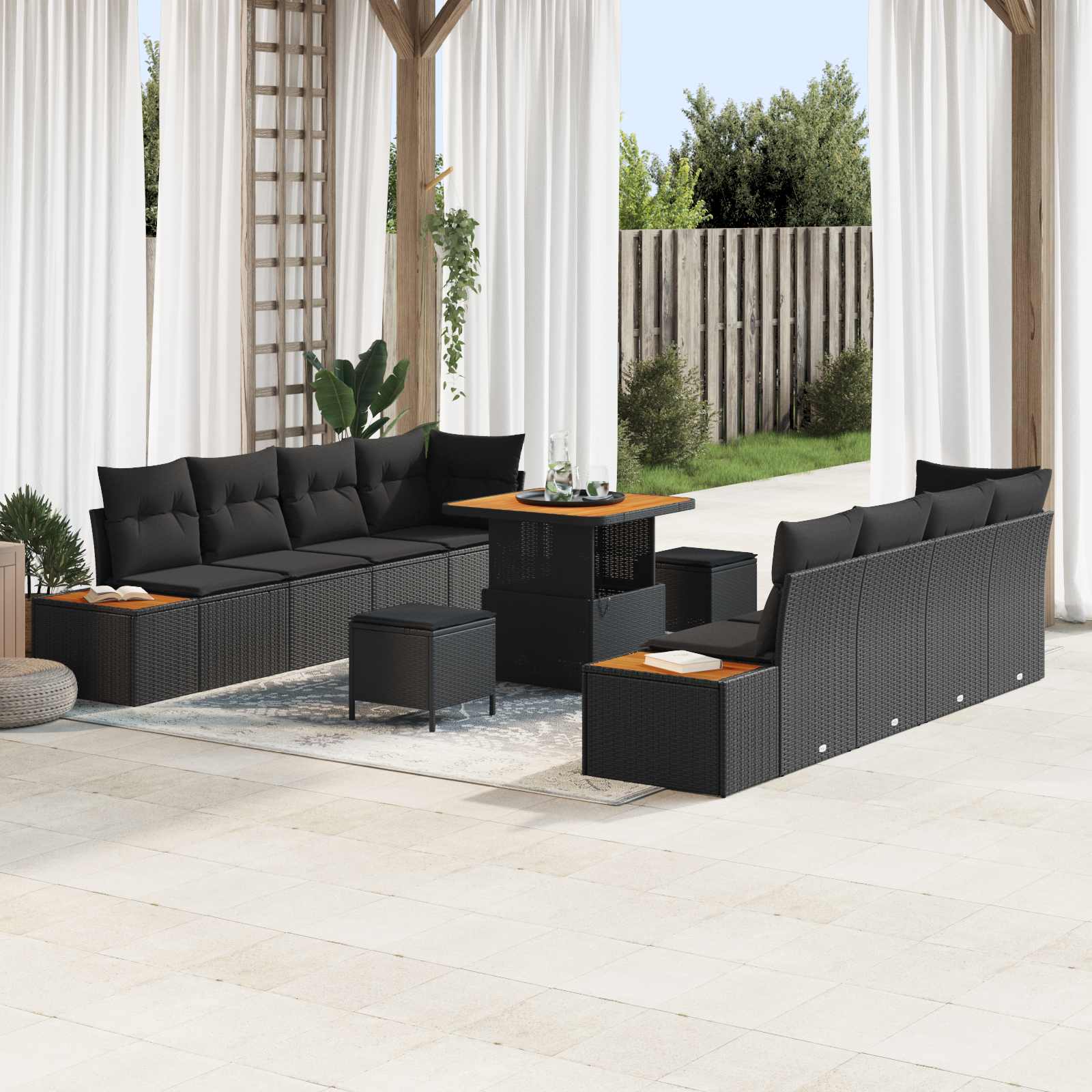 Gartensofa-set 11 Stk. 10-Sitzanzahl Schwarz