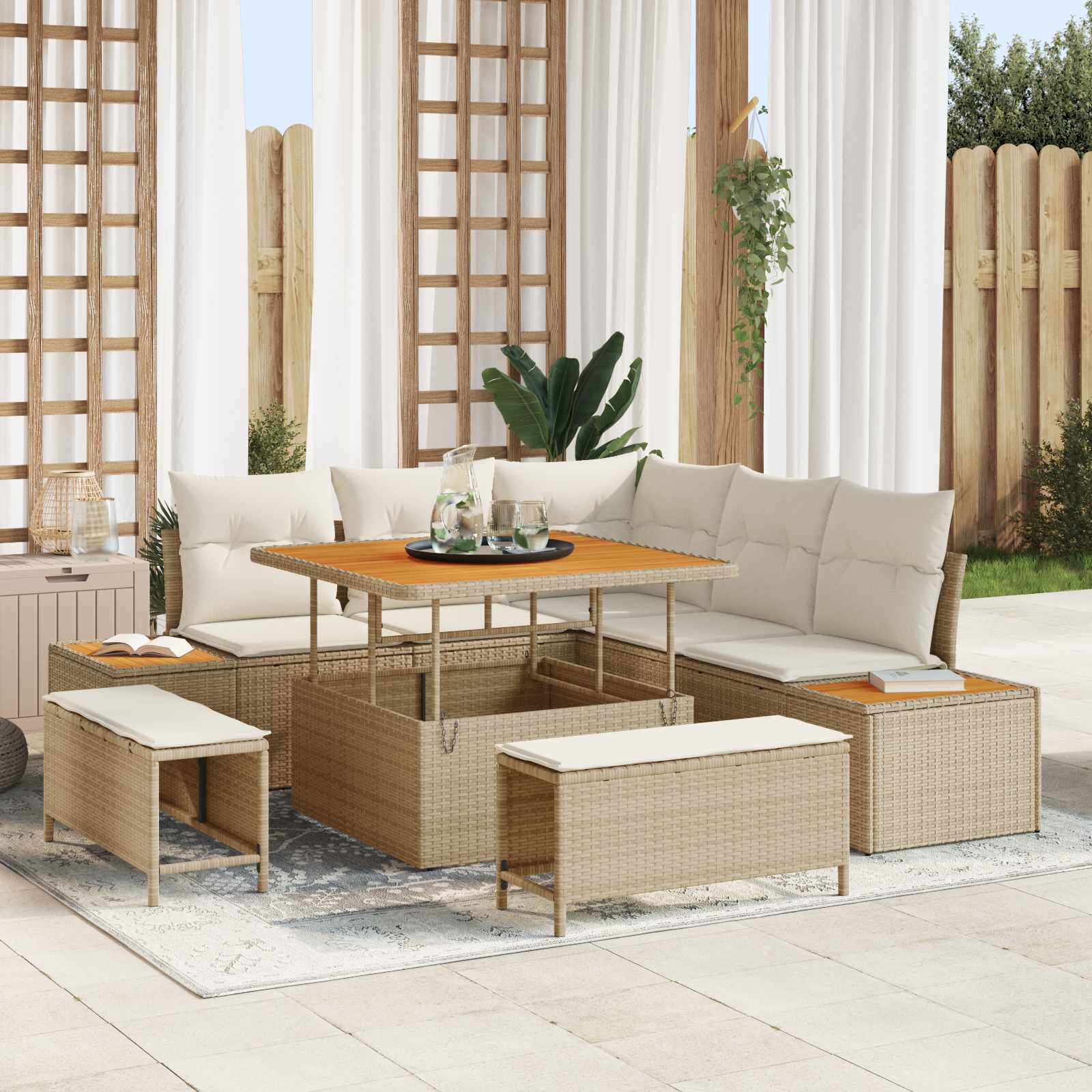 Gartensofa-set 8 stk. 7-Sitzanzahl Beige und Creme