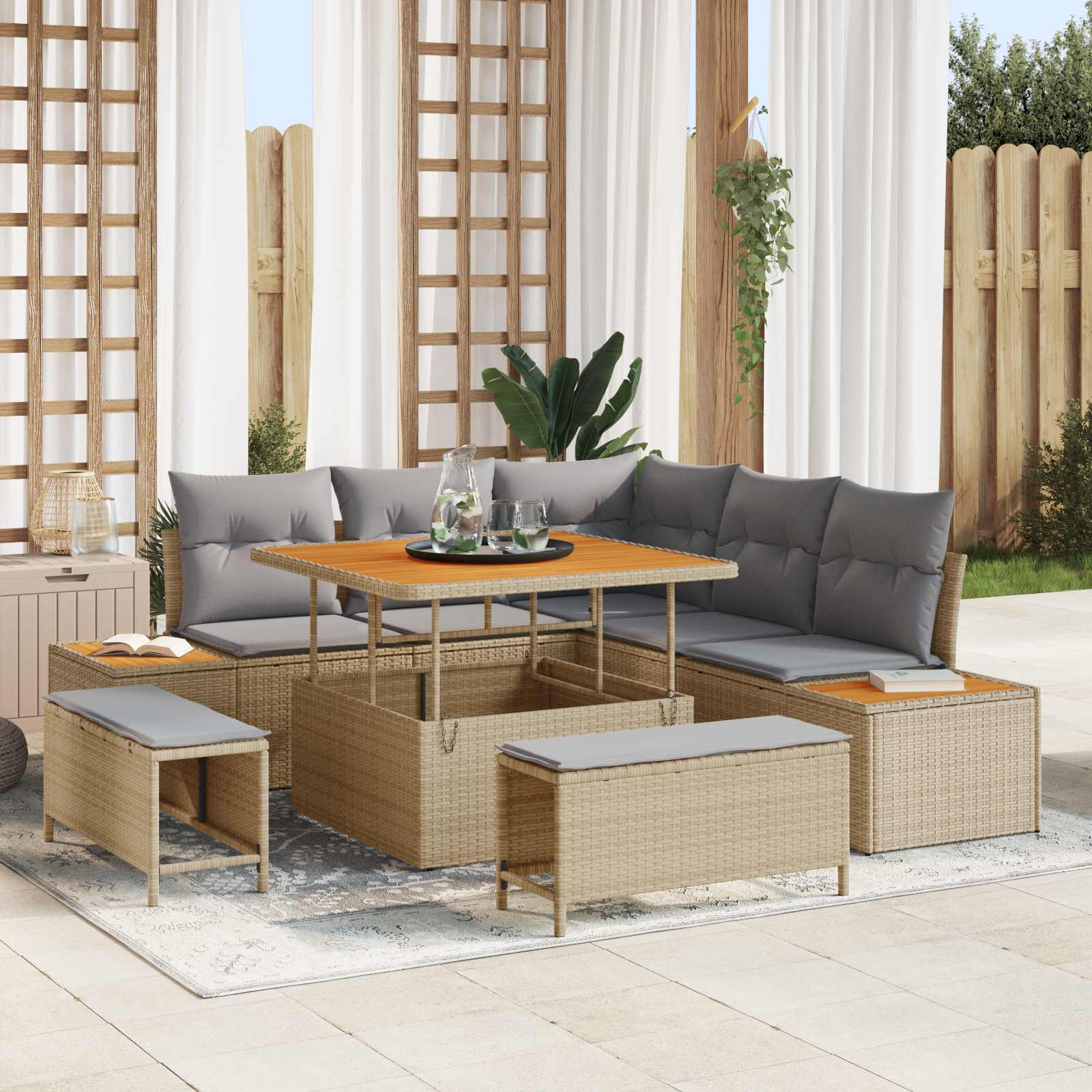 Gartensofa-set 8 stk. 7-Sitzanzahl Beige und Hellgrau