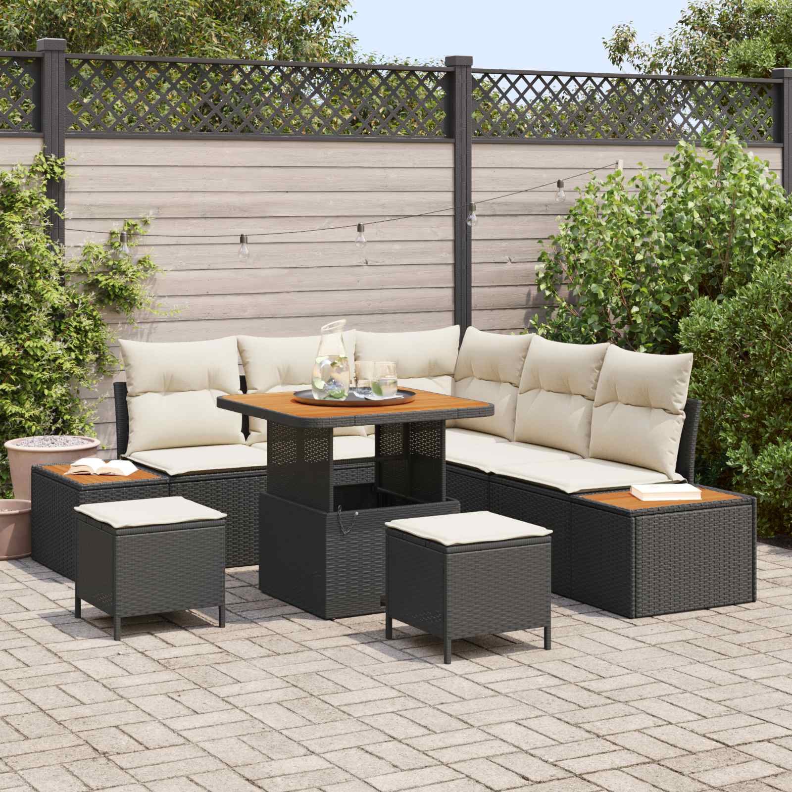 Gartensofa-set 8 stk. 7-Sitzanzahl Schwarz und Creme