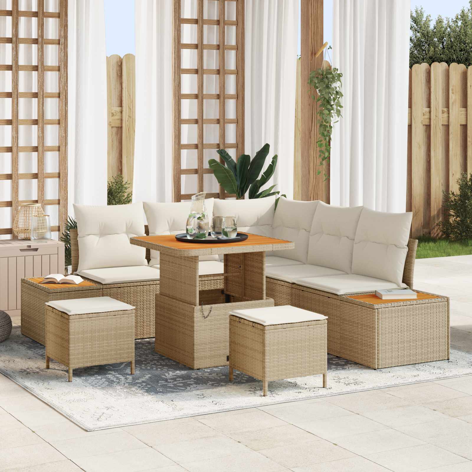 Gartensofa-set 8 stk. 7-Sitzanzahl Beige und Creme