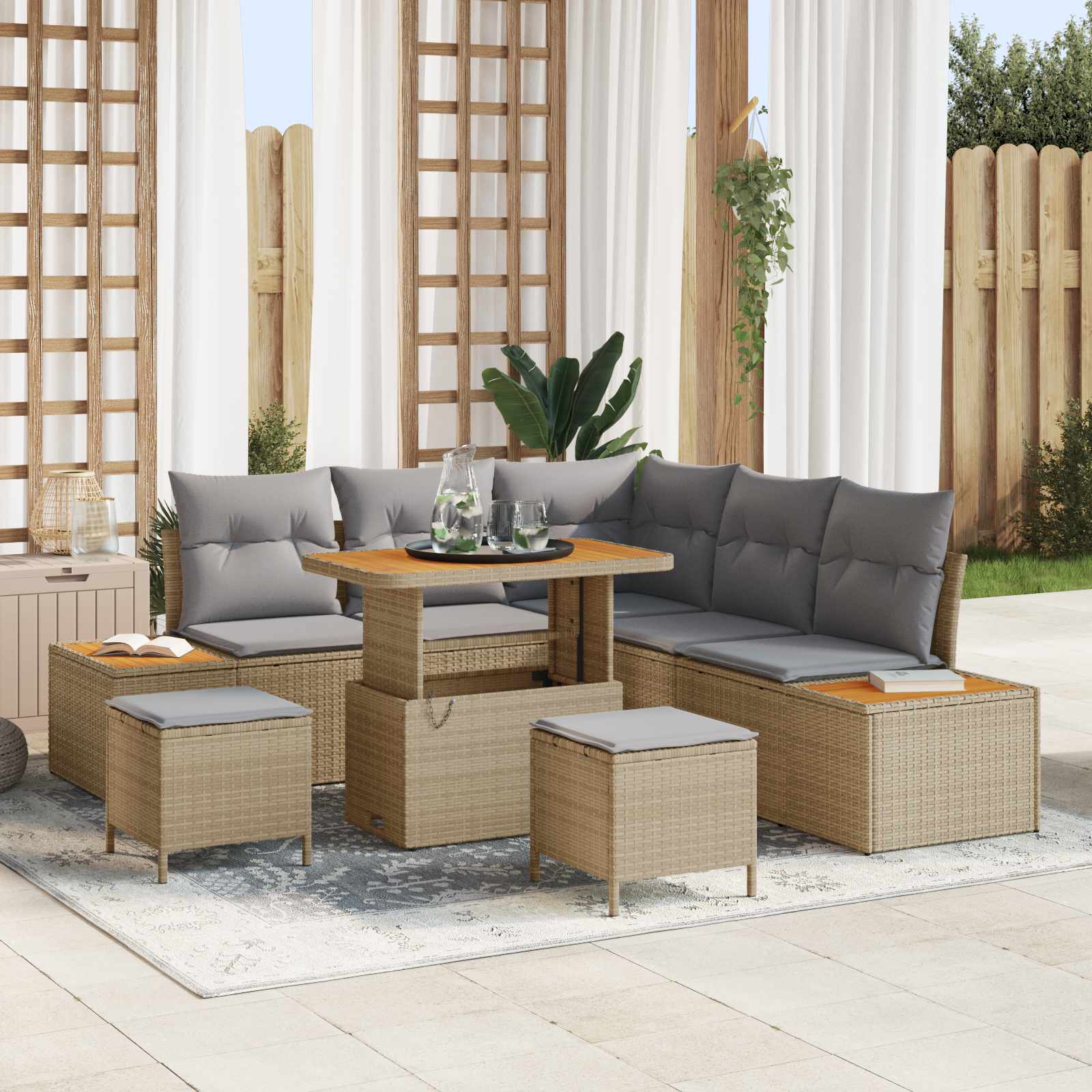 Gartensofa-set 8 stk. 7-Sitzanzahl Beige und Hellgrau