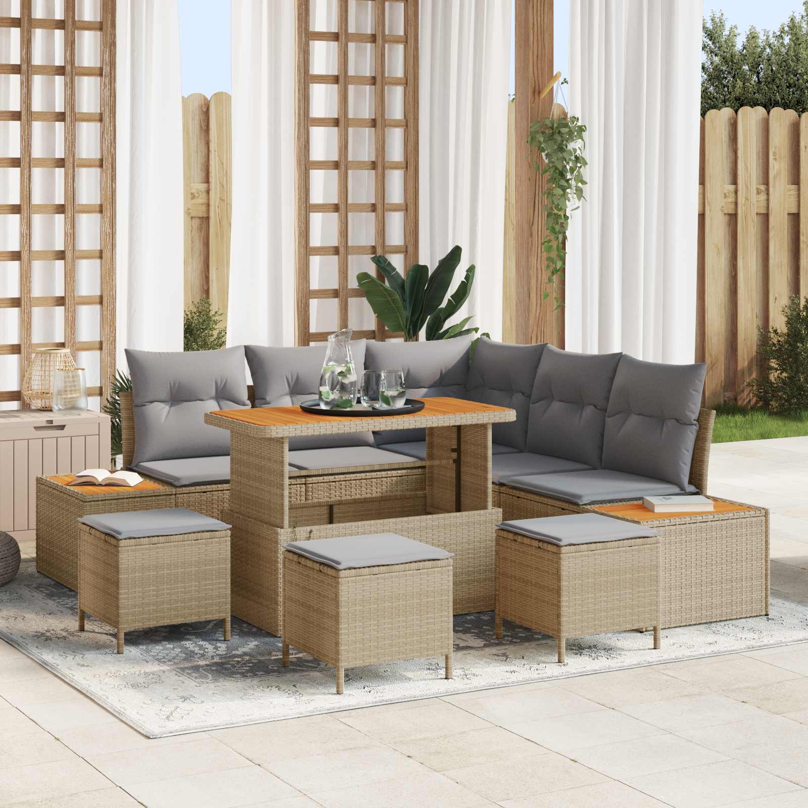 Gartensofa-set 9 stk. 8-Sitzanzahl Beige und Hellgrau
