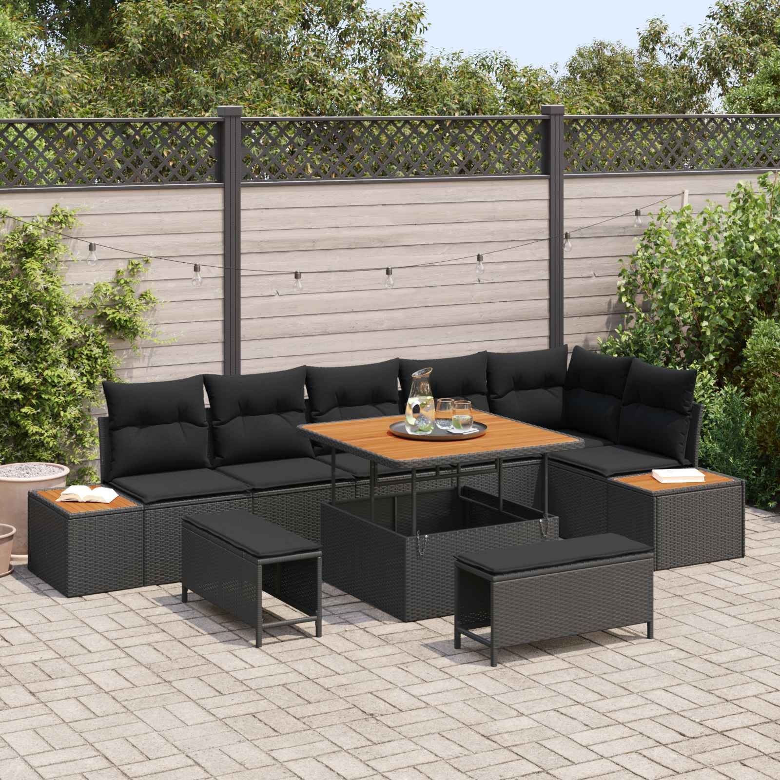 Gartensofa-set 9 Stk. 8-Sitzanzahl Schwarz