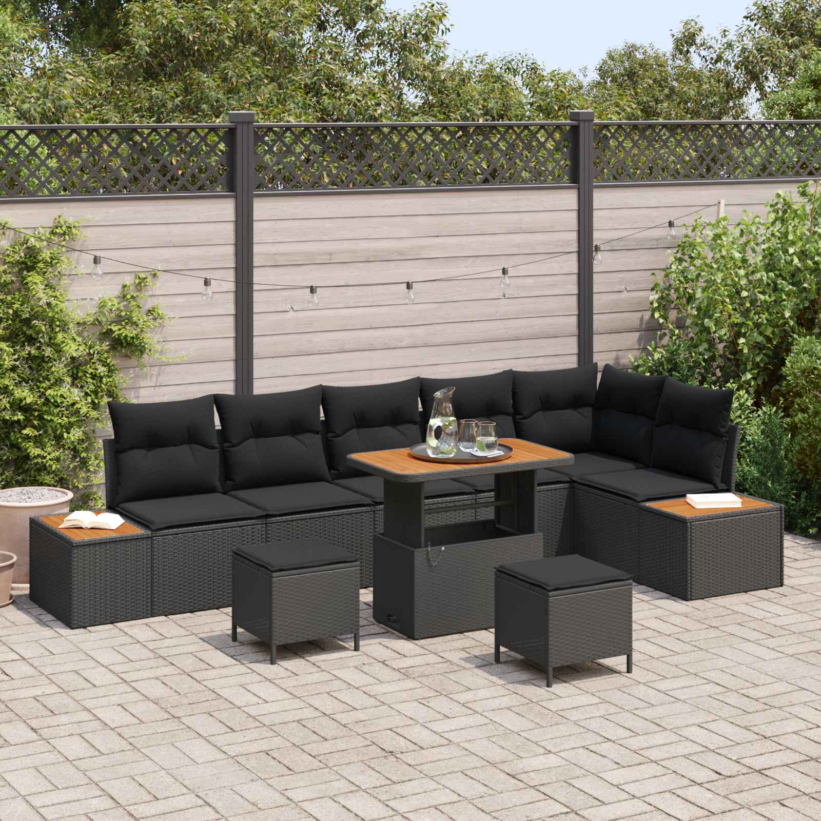 Gartensofa-set 9 Stk. 8-Sitzanzahl Schwarz