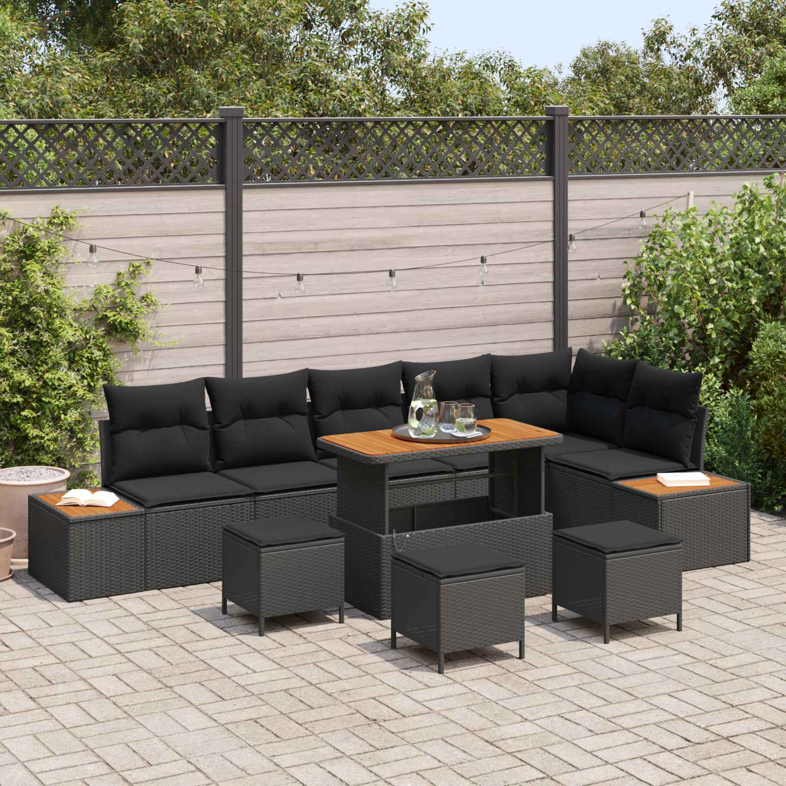 Gartensofa-set 10 Stk. 9-Sitzanzahl Schwarz