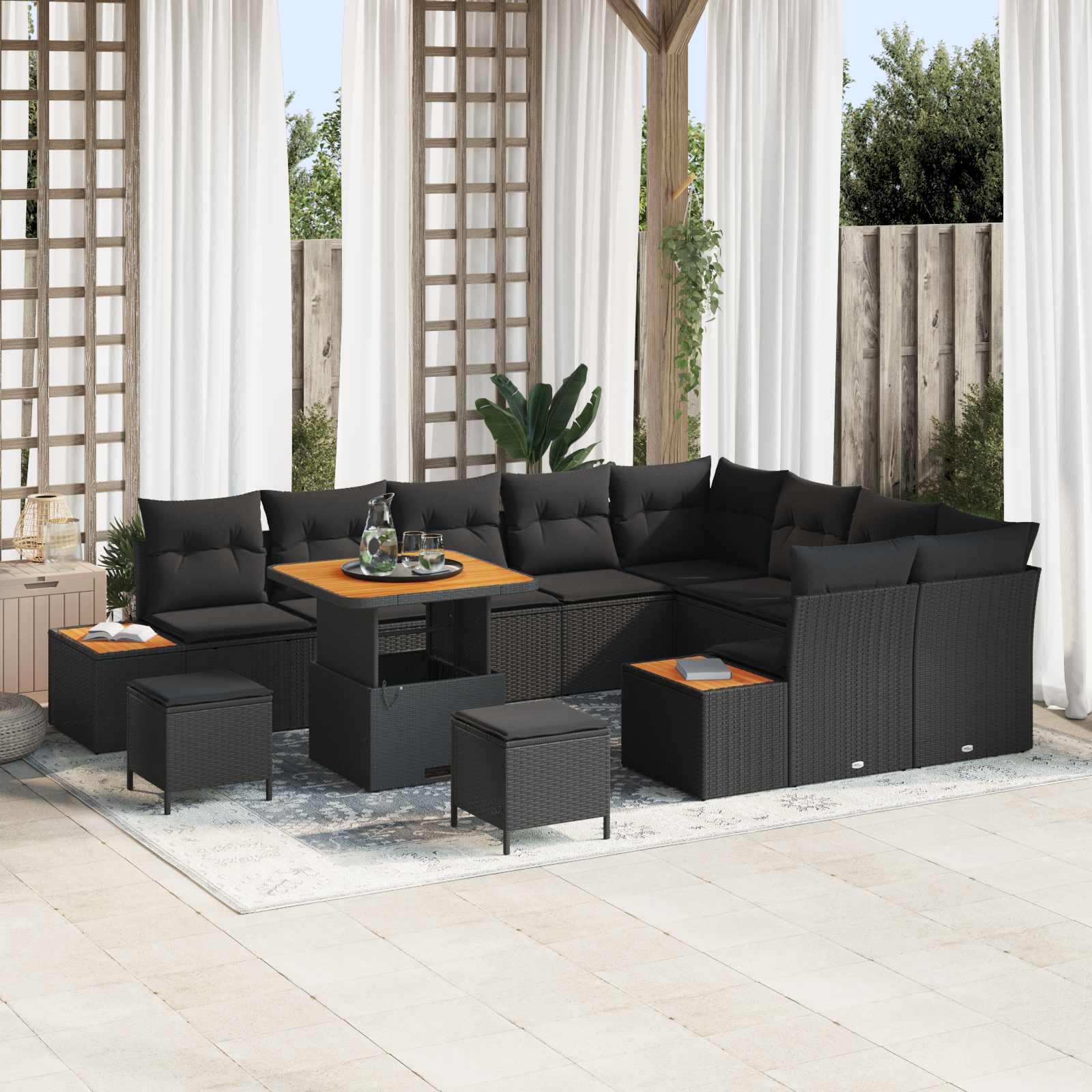 Gartensofa-set 12 Stk. 11-Sitzanzahl Schwarz