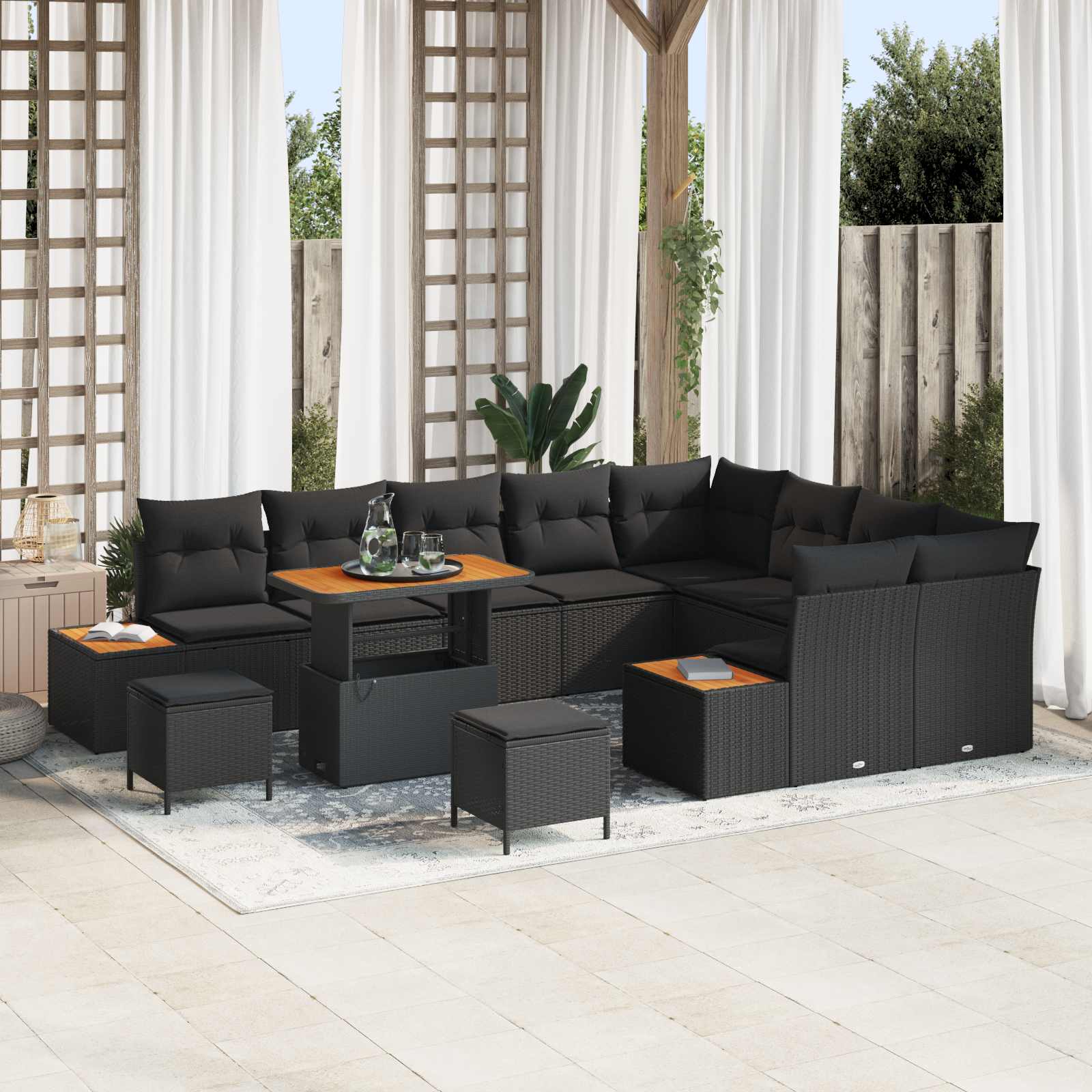 Gartensofa-set 12 Stk. 11-Sitzanzahl Schwarz