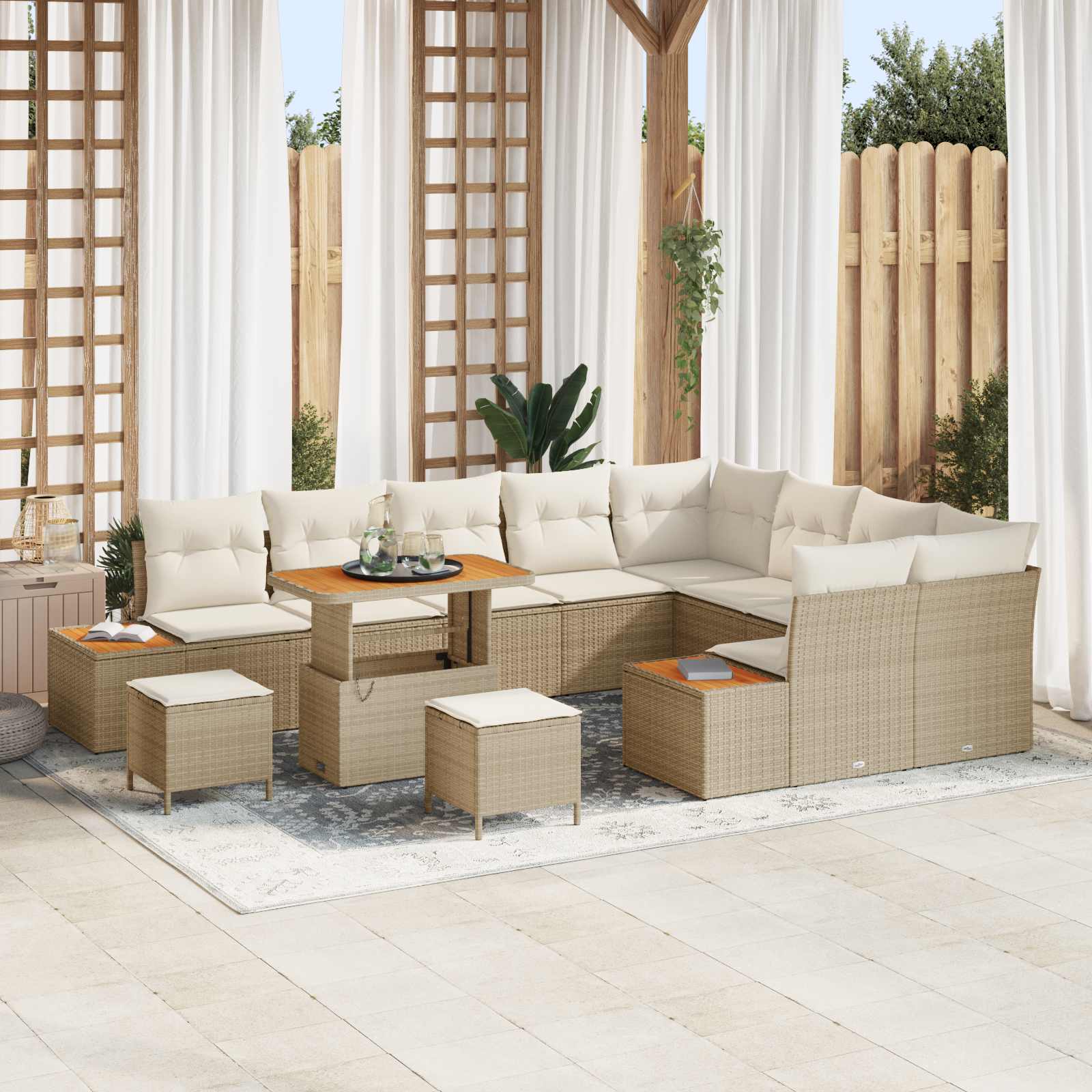 Gartensofa-set 12 Stk. 11-Sitzanzahl Beige und Creme