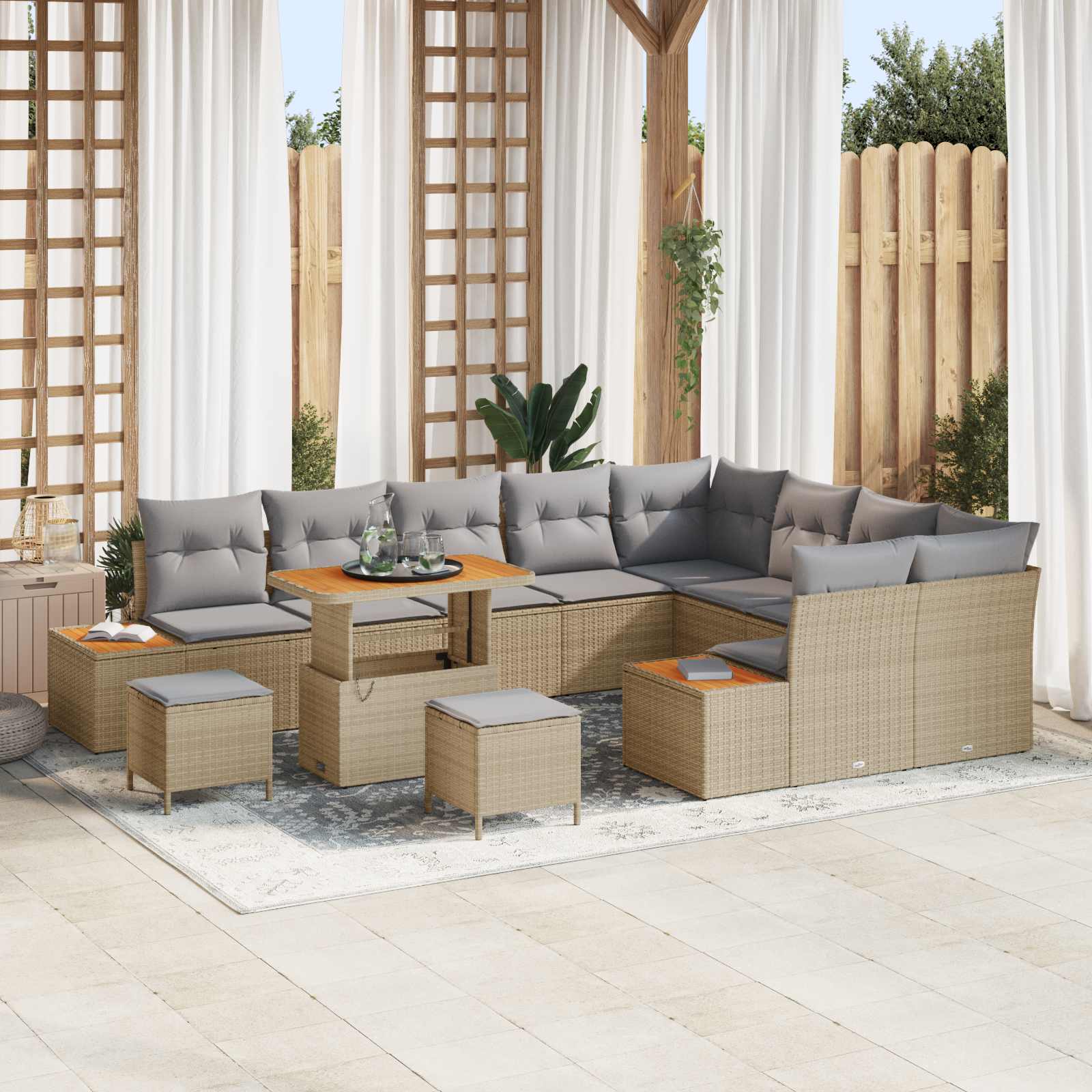 Gartensofa-set 12 Stk. 11-Sitzanzahl Beige und Hellgrau