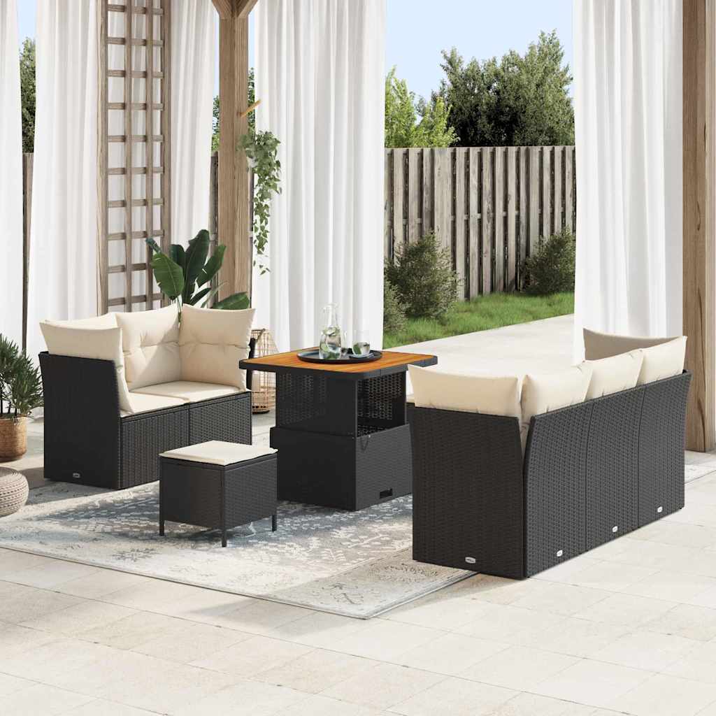 Gartensofa-set 8 Stk. 5-Sitzanzahl Schwarz und Creme