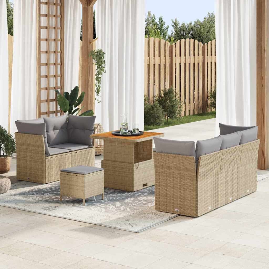 Gartensofa-set 8 Stk. 5-Sitzanzahl Beige und Hellgrau