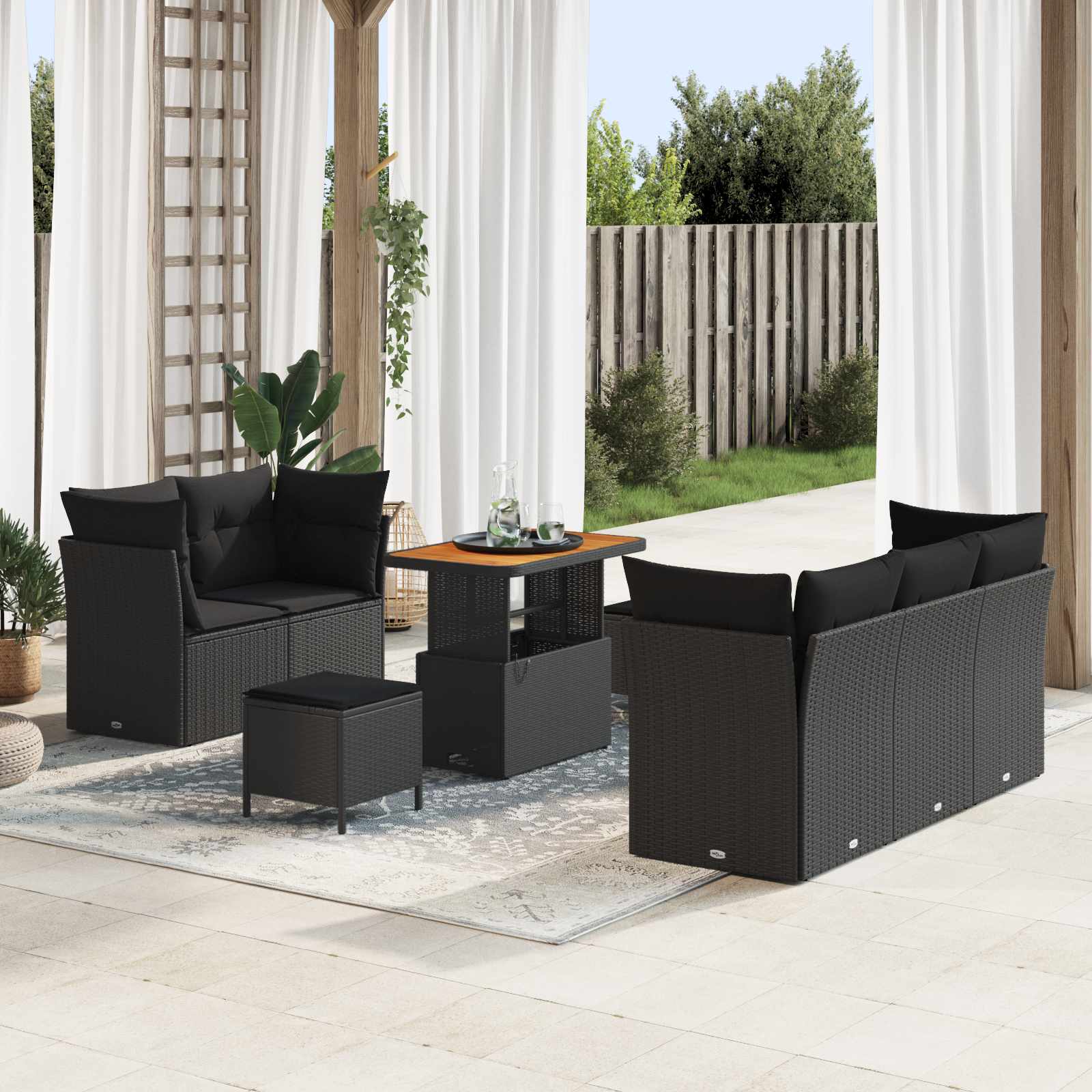 Gartensofa-set 8 Stk. 5-Sitzanzahl Schwarz Poly-Rattan