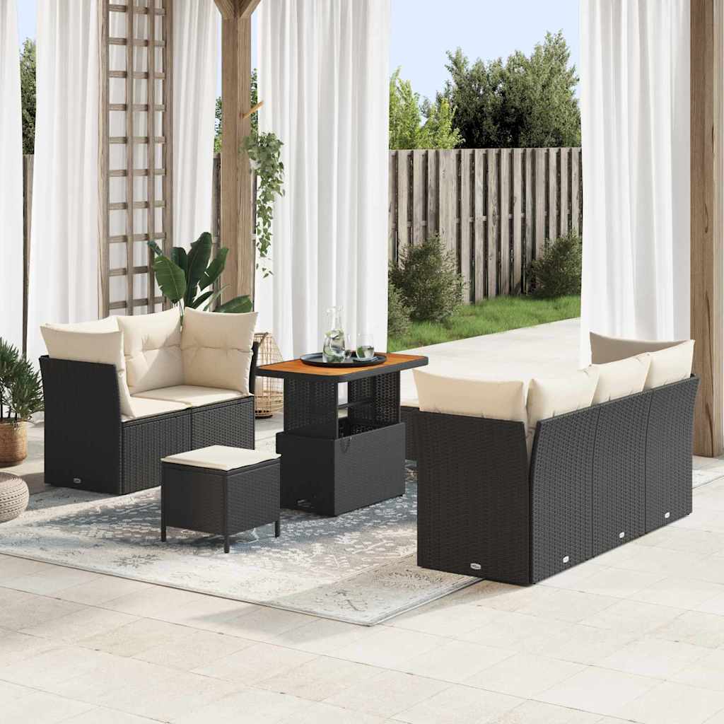 Gartensofa-set 8 Stk. 5-Sitzanzahl Schwarz und Creme