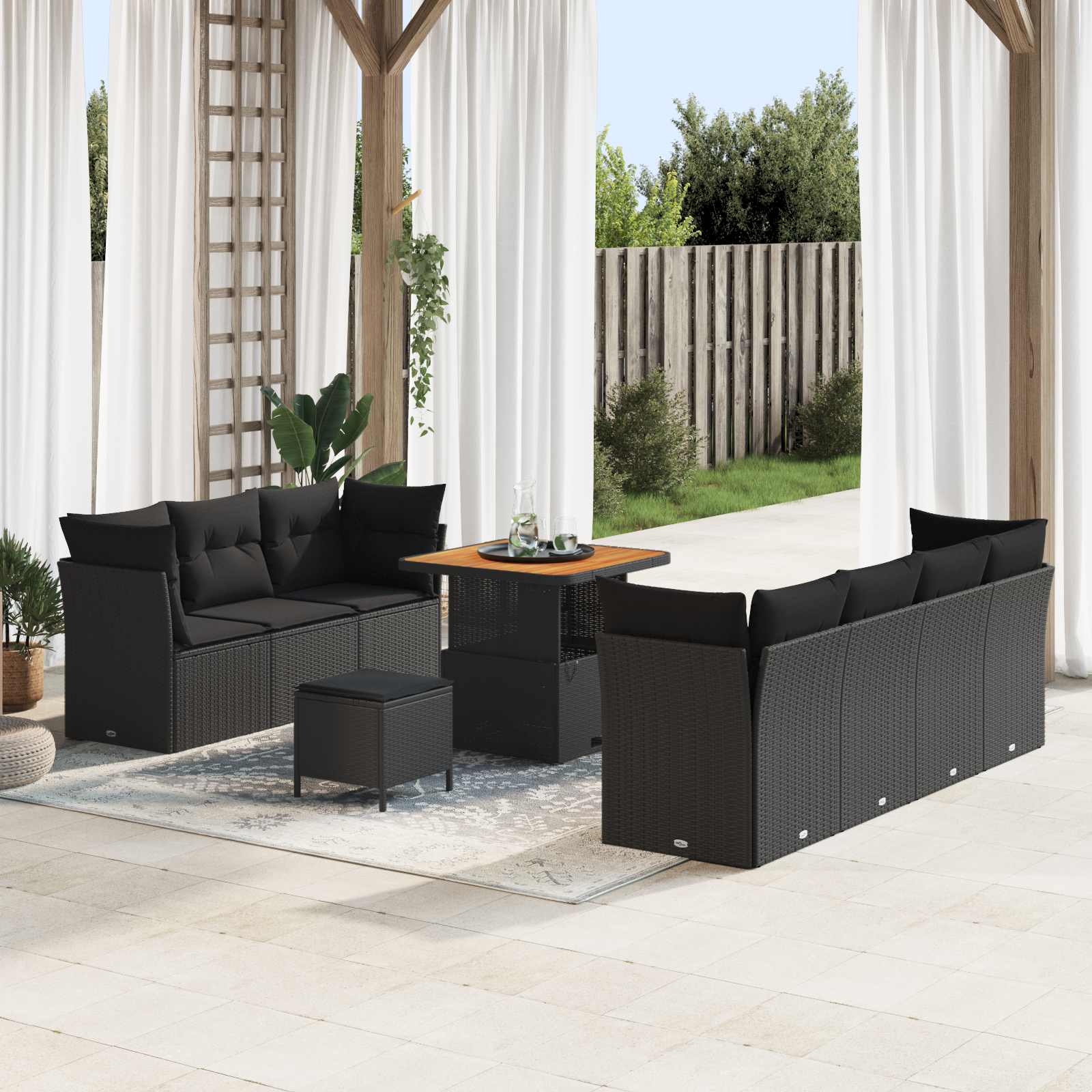 Garten-Sofa-Set mit Kissen mit Speicher 10 pcs Schwarz
