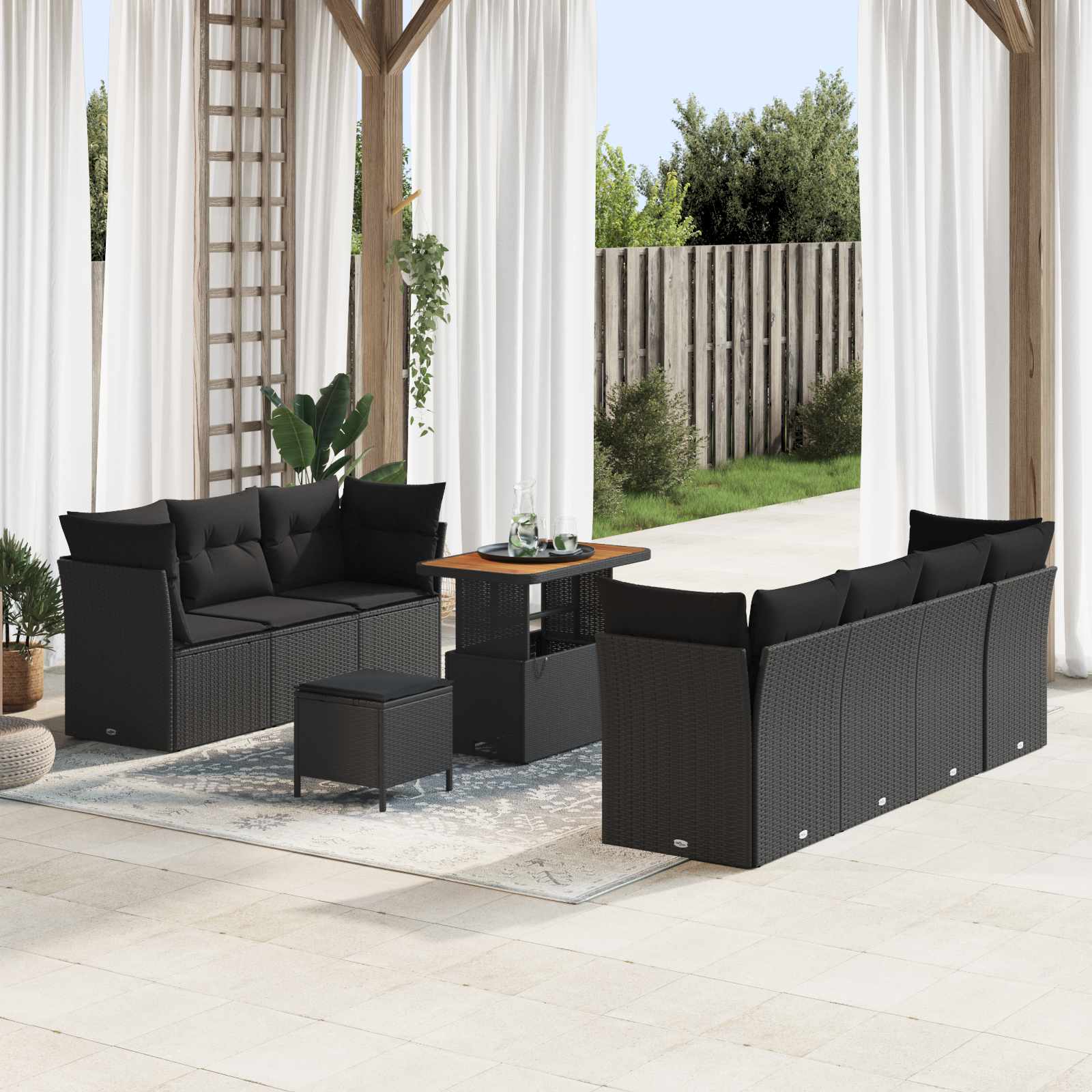 Garten-Sofa-Set mit Kissen mit Speicher 10 pcs Schwarz