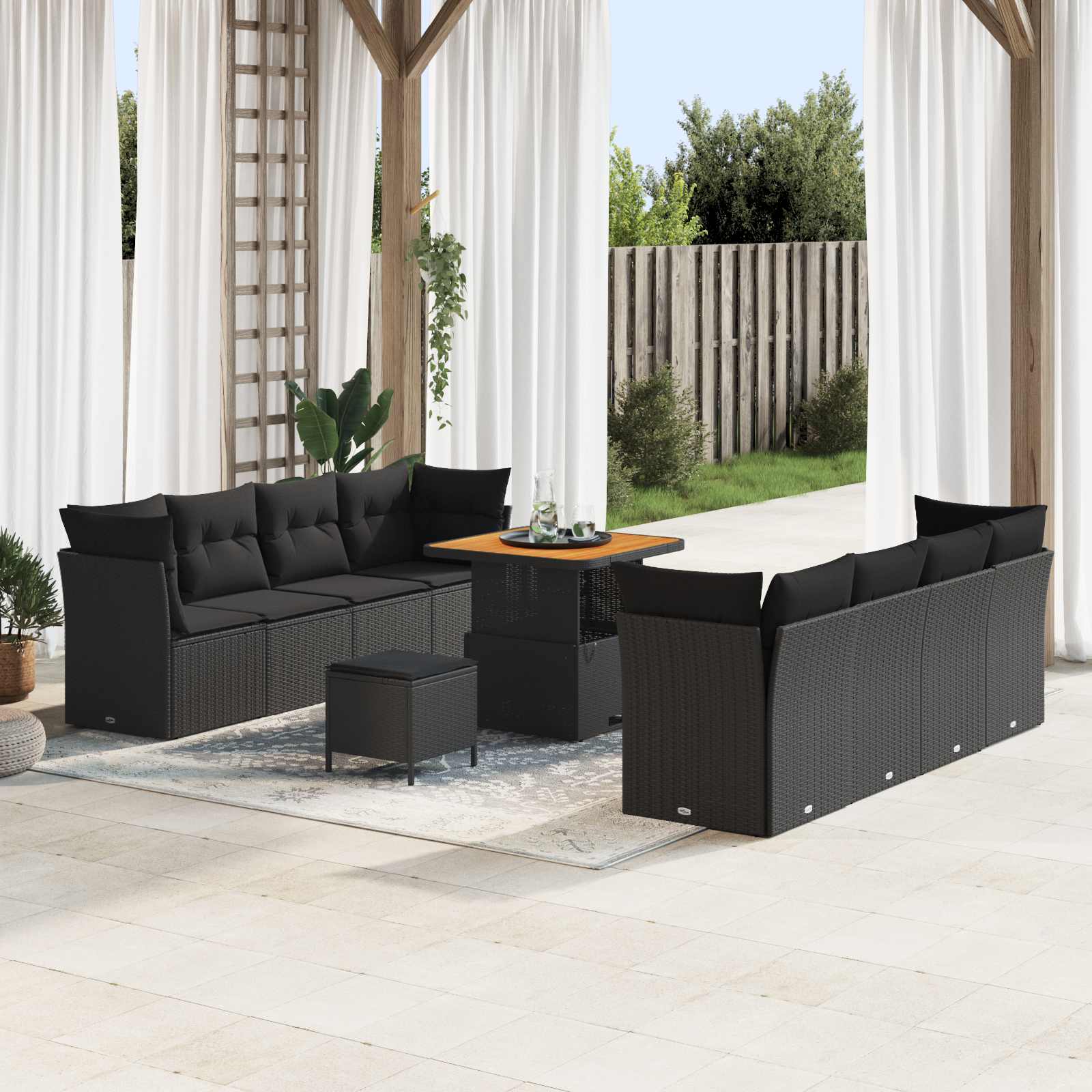 Gartensofa-set 11 stk. 8-Sitzanzahl Schwarz Poly-Rattan