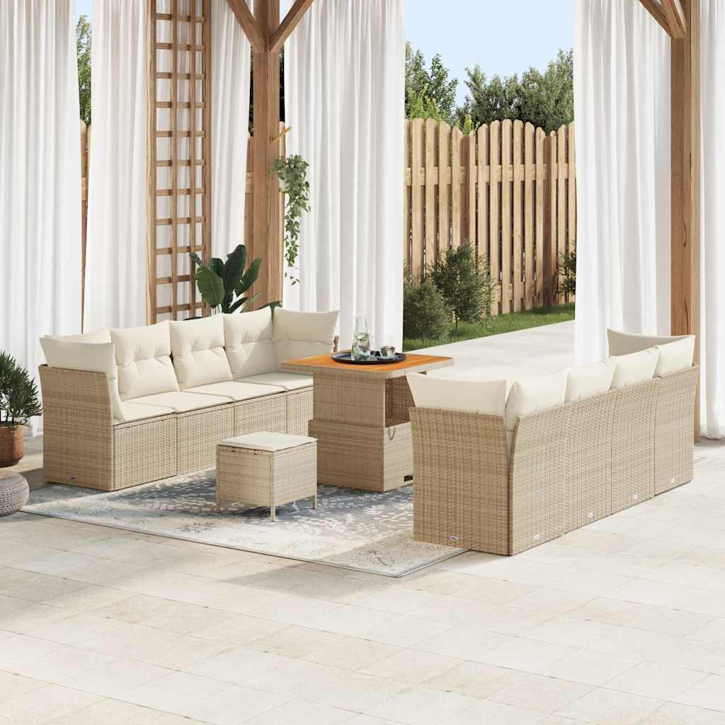 Gartensofa-set 11 stk. 8-Sitzanzahl Beige und Creme Poly-Rattan