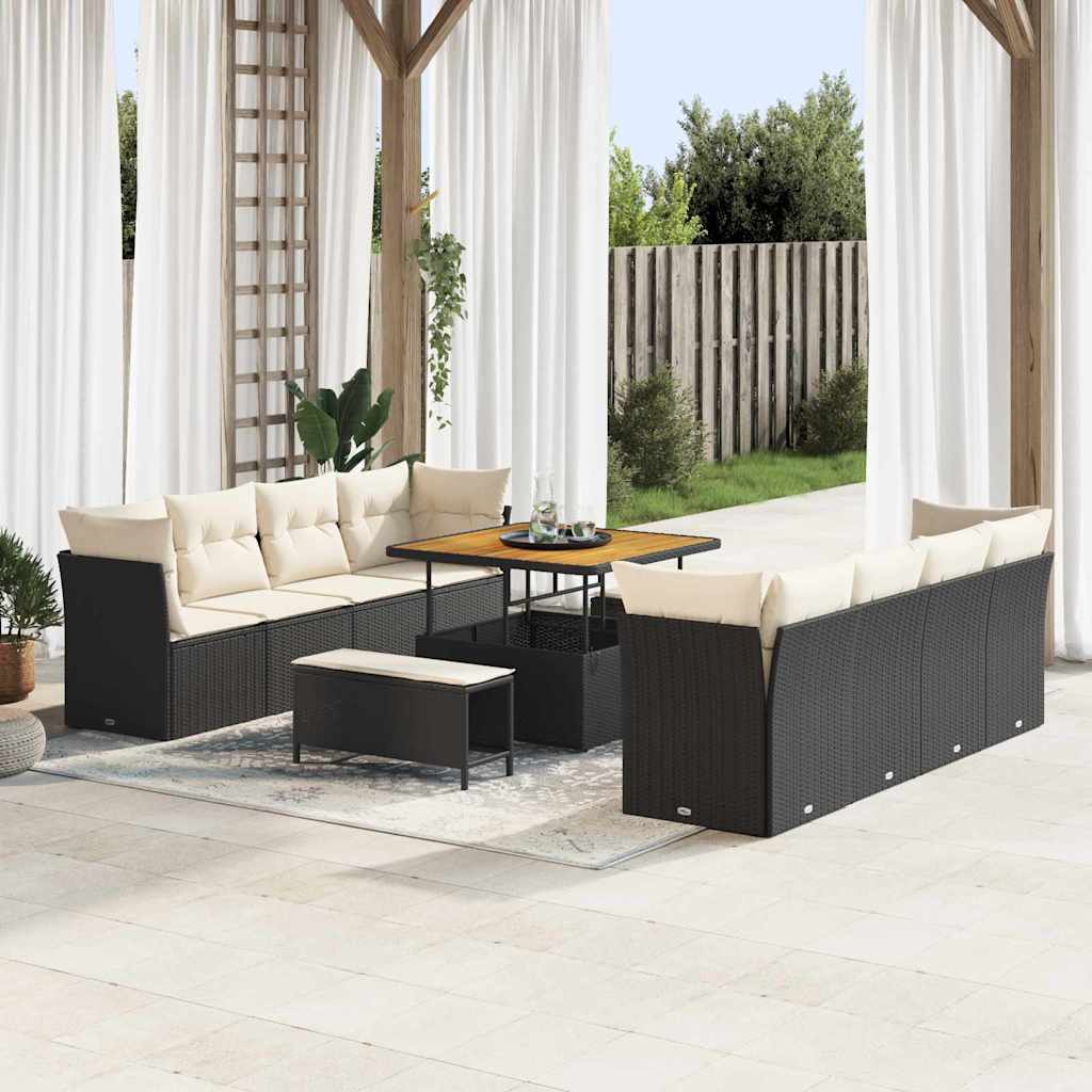 Gartensofa-set 11 stk. 8-Sitzanzahl Schwarz und Creme