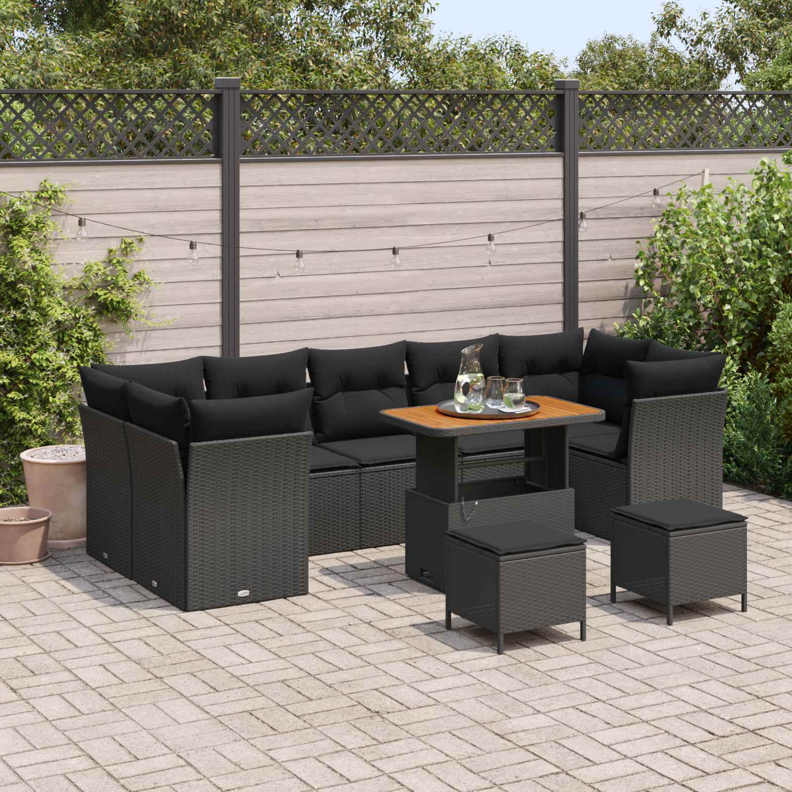 Gartensofa-set 10 stk. 7-Sitzanzahl Schwarz Poly-Rattan