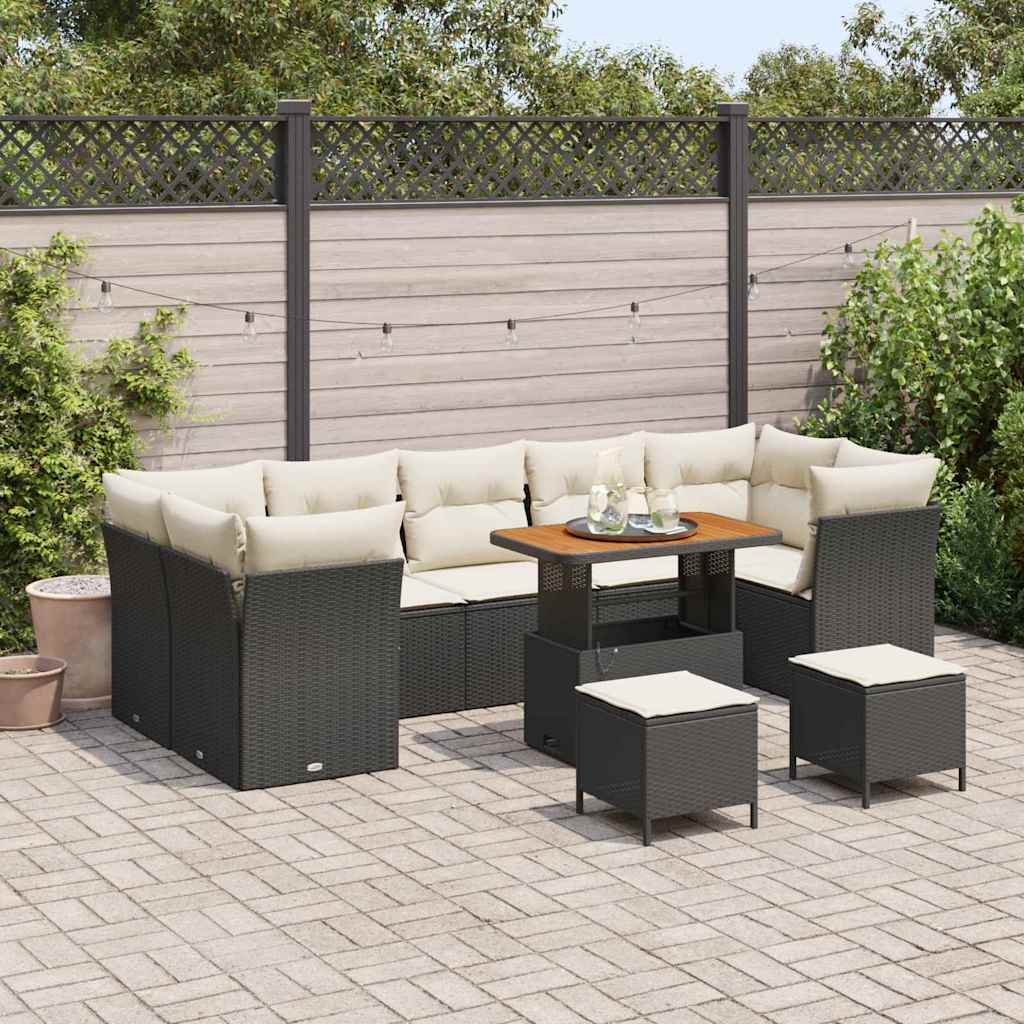 Gartensofa-set 10 stk. 7-Sitzanzahl Schwarz und Creme