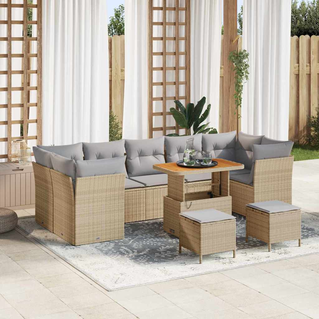 Gartensofa-set 10 stk. 7-Sitzanzahl Beige und Hellgrau