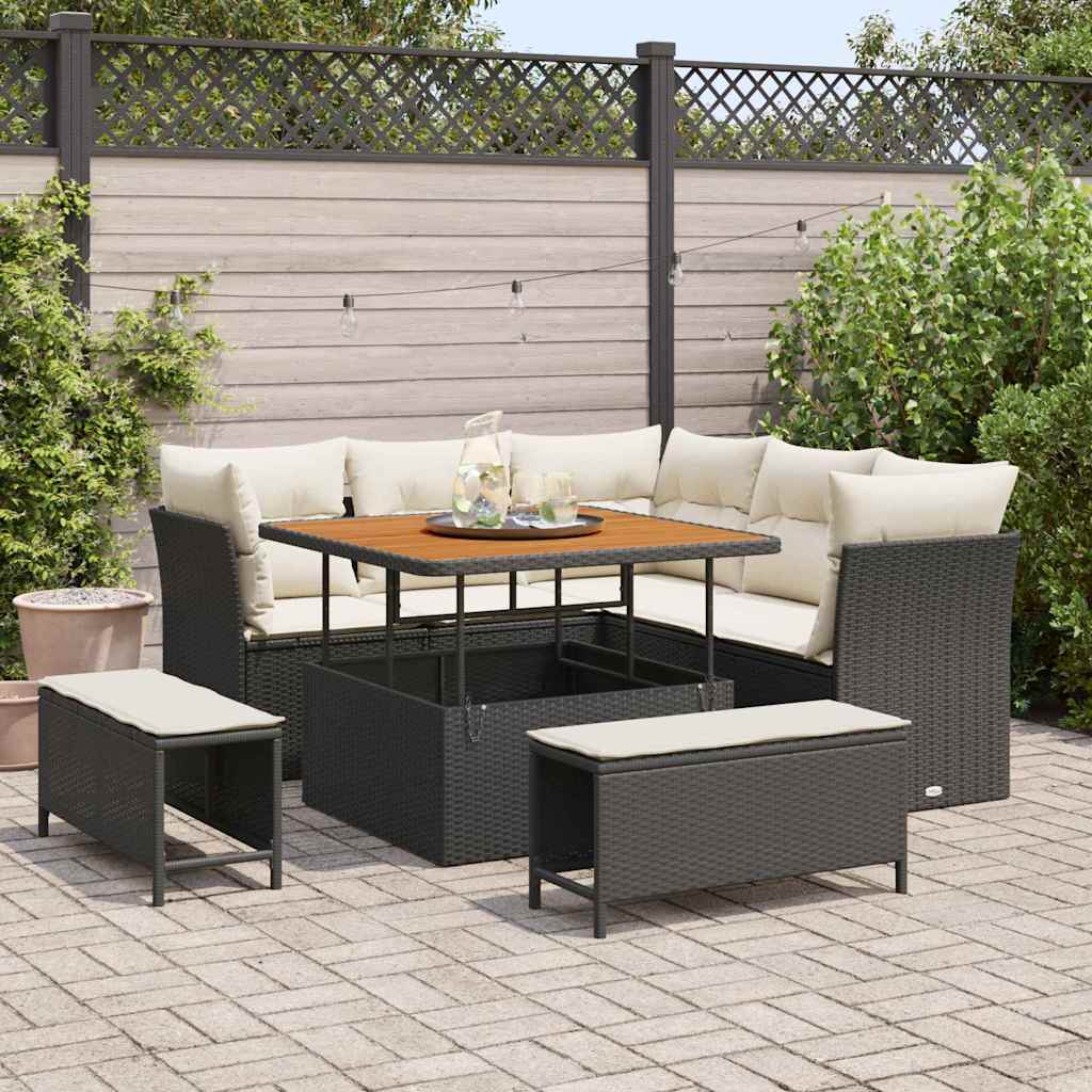 Gartensofa-set 8 Stk. 5-Sitzanzahl Schwarz und Creme