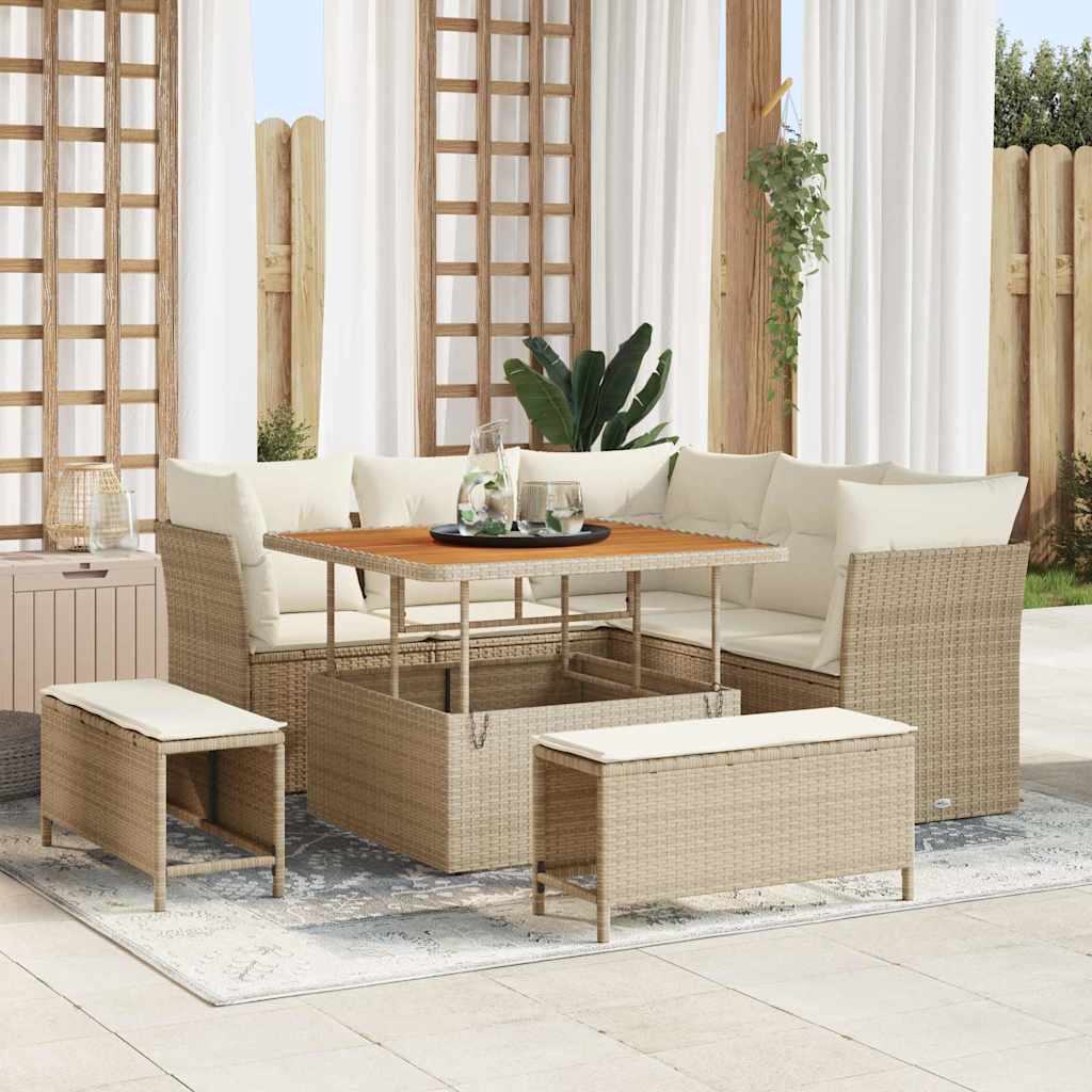 Gartensofa-set 8 Stk. 5-Sitzanzahl Beige und Creme Poly-Rattan