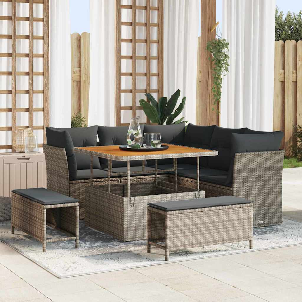 Gartensofa-set 8 Stk. 5-Sitzanzahl Grau Poly-Rattan
