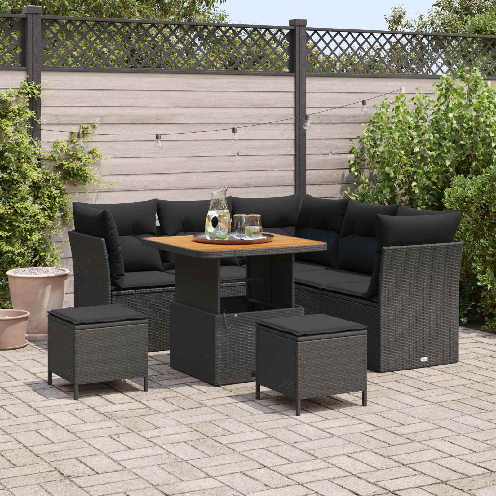 Gartensofa-set 8 Stk. 5-Sitzanzahl Schwarz Poly-Rattan