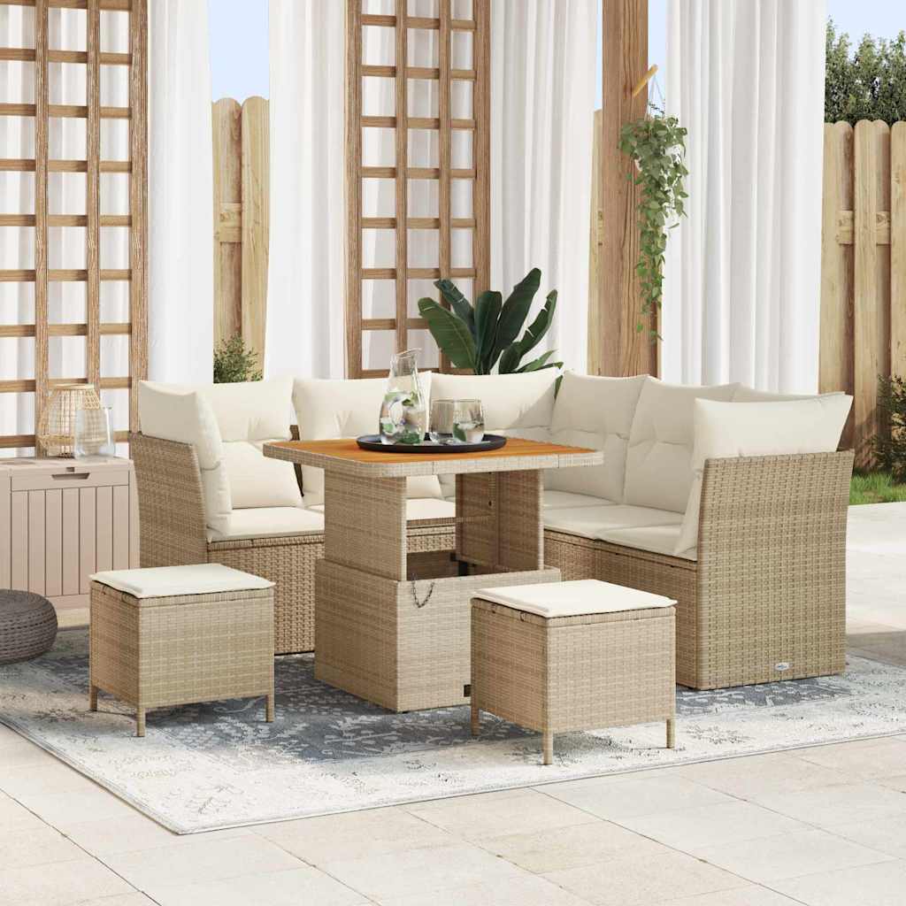 Gartensofa-set 8 Stk. 5-Sitzanzahl Beige und Creme Poly-Rattan