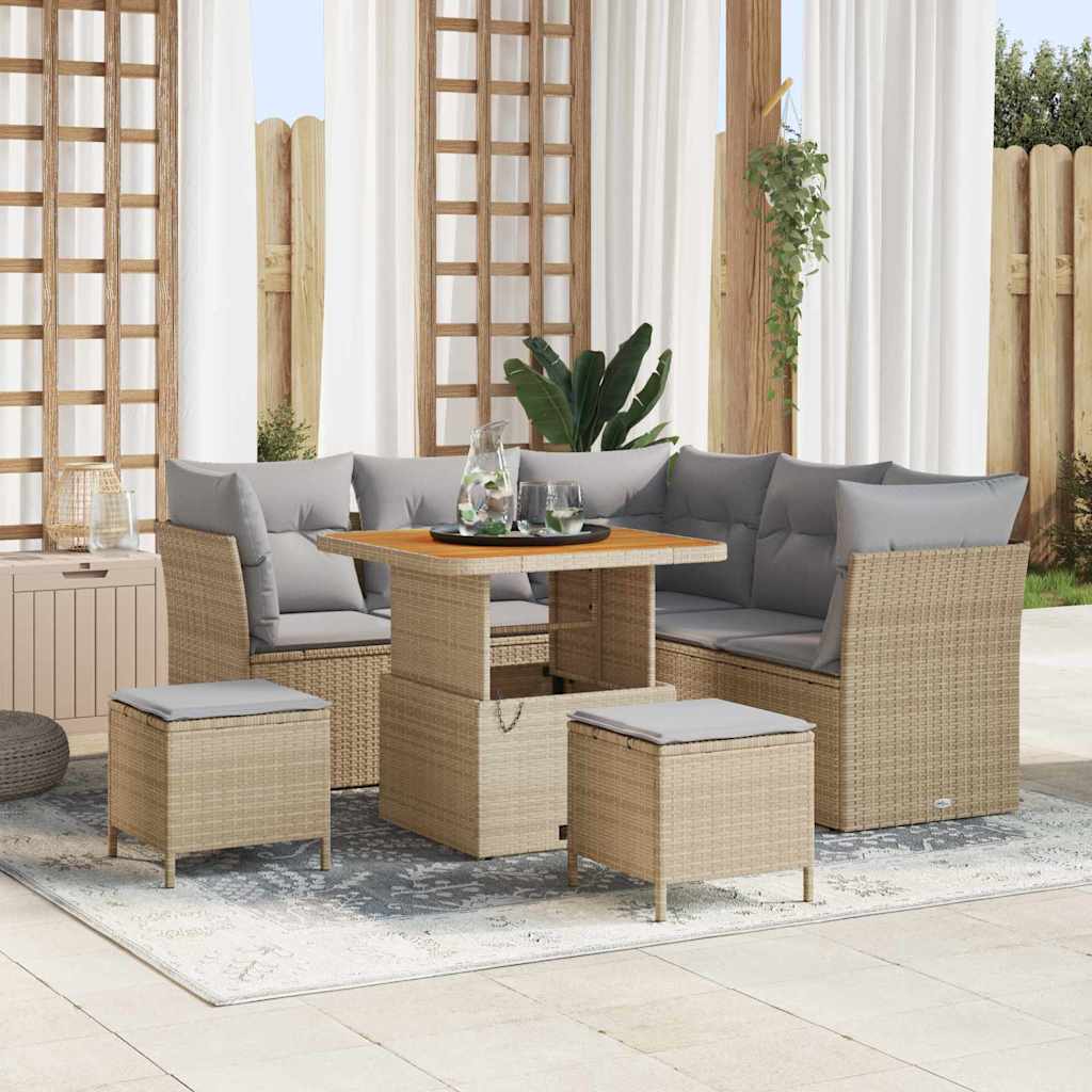 Gartensofa-set 8 Stk. 5-Sitzanzahl Beige und Hellgrau