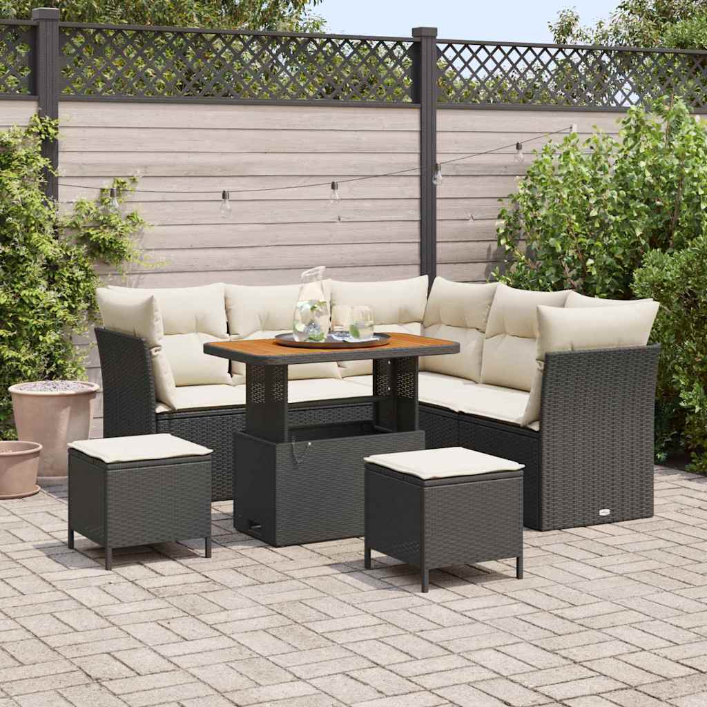 Gartensofa-set 8 Stk. 5-Sitzanzahl Schwarz und Creme