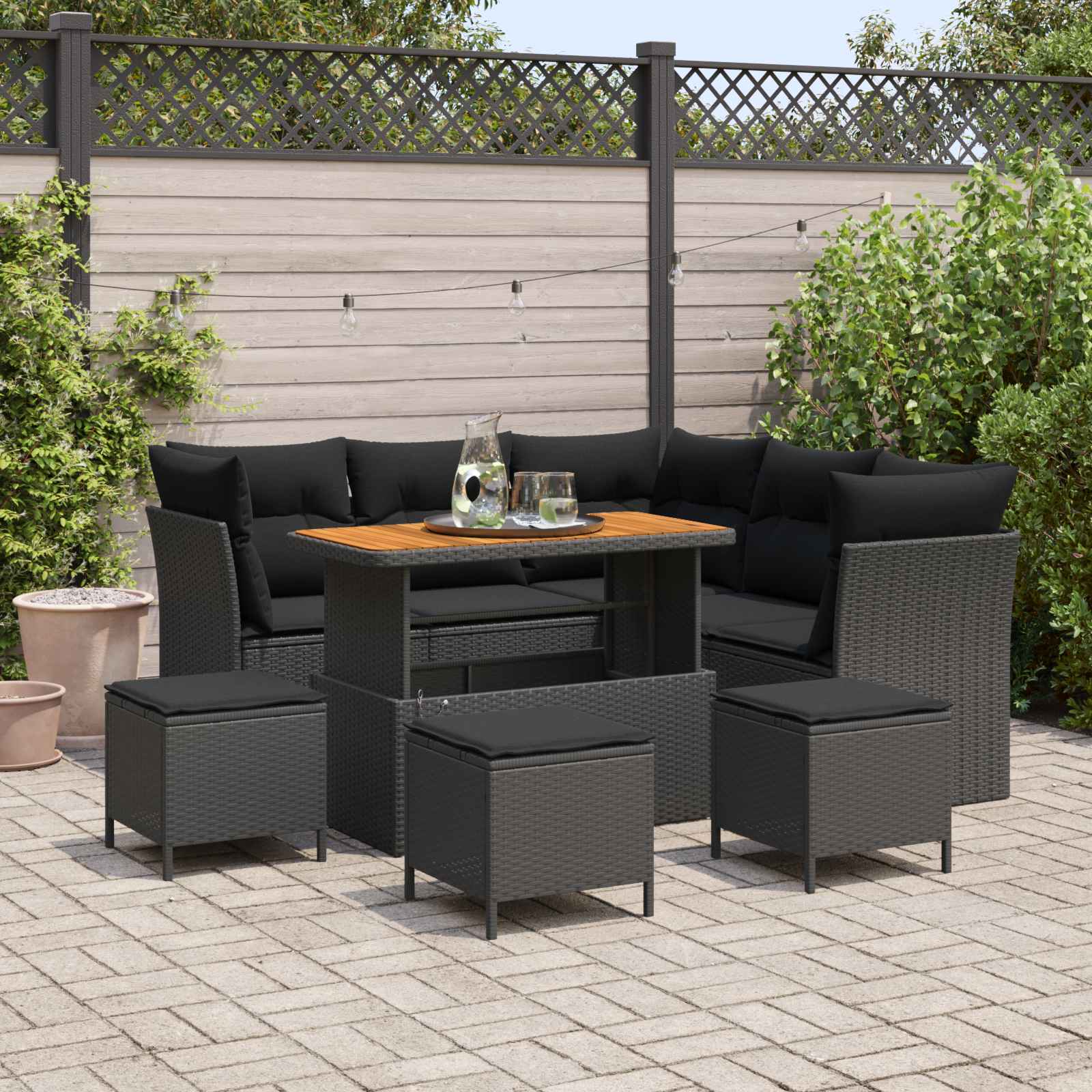 Gartensofa-set 9 Stk. 5-Sitzanzahl Schwarz Poly-Rattan