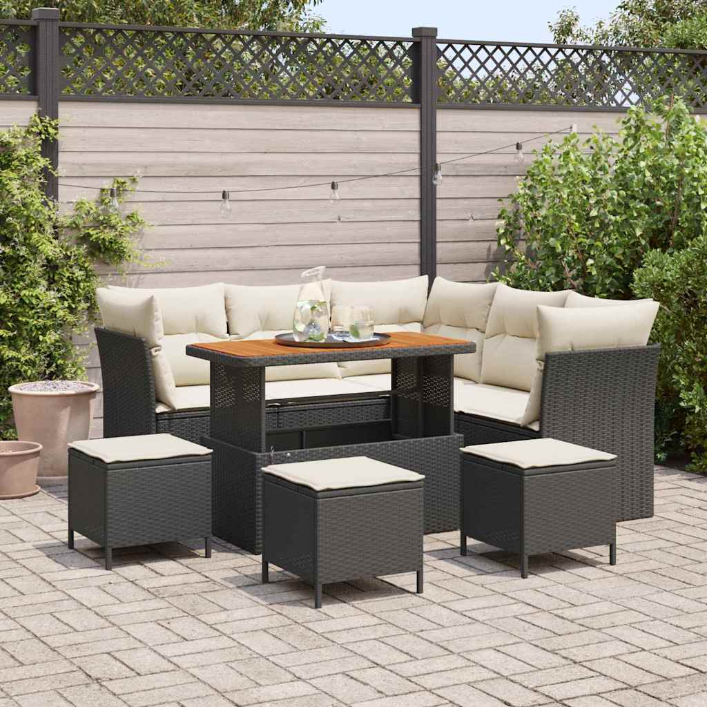 Gartensofa-set 9 Stk. 5-Sitzanzahl Schwarz und Creme