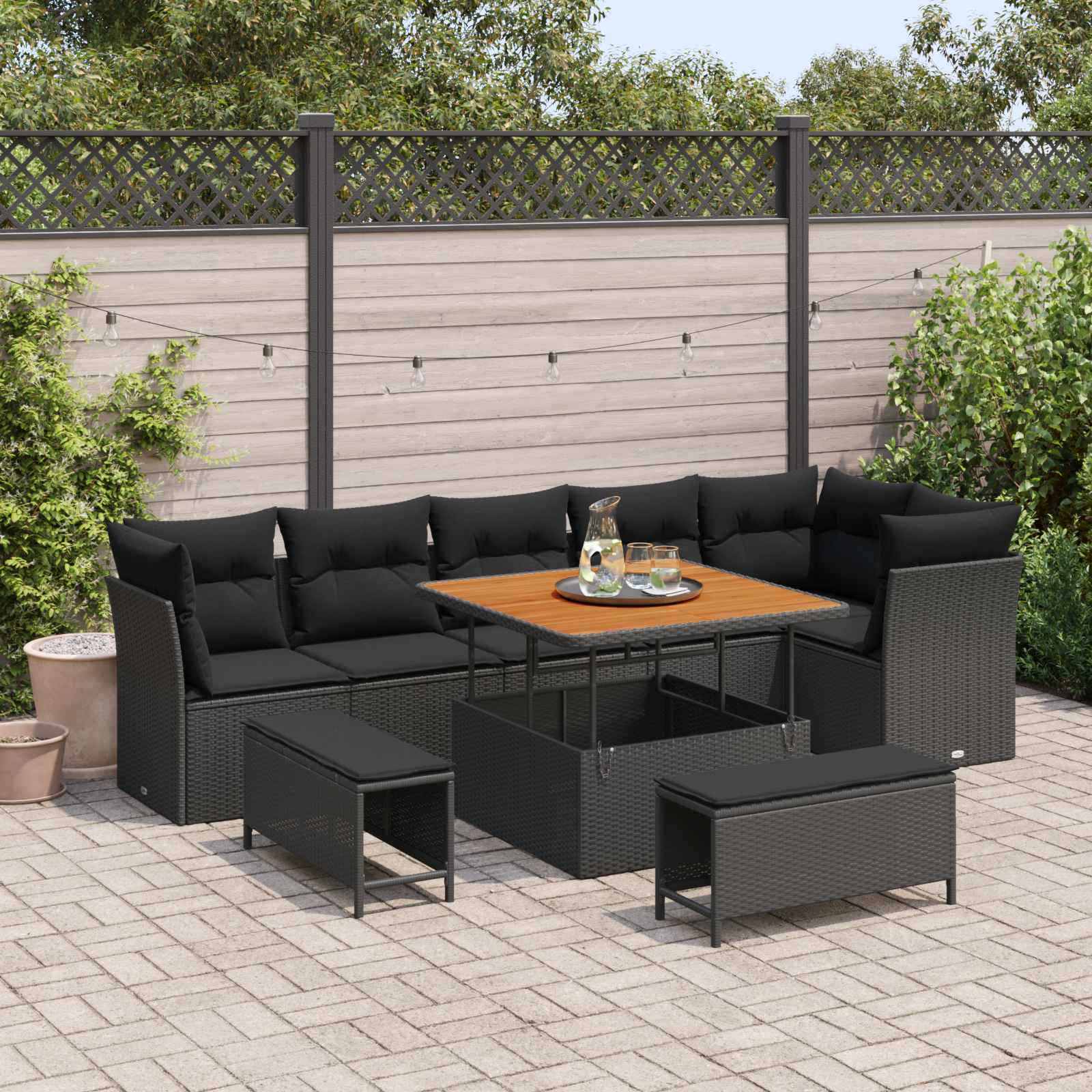 Garten-Sofa-Set 9 Stk. 6-Sitzanzahl Schwarz