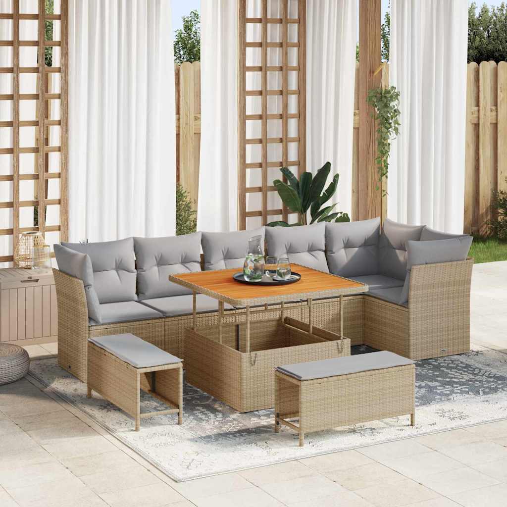 Garten-Sofa-Set 9 Stk. 6-Sitzanzahl Beige und Hellgrau