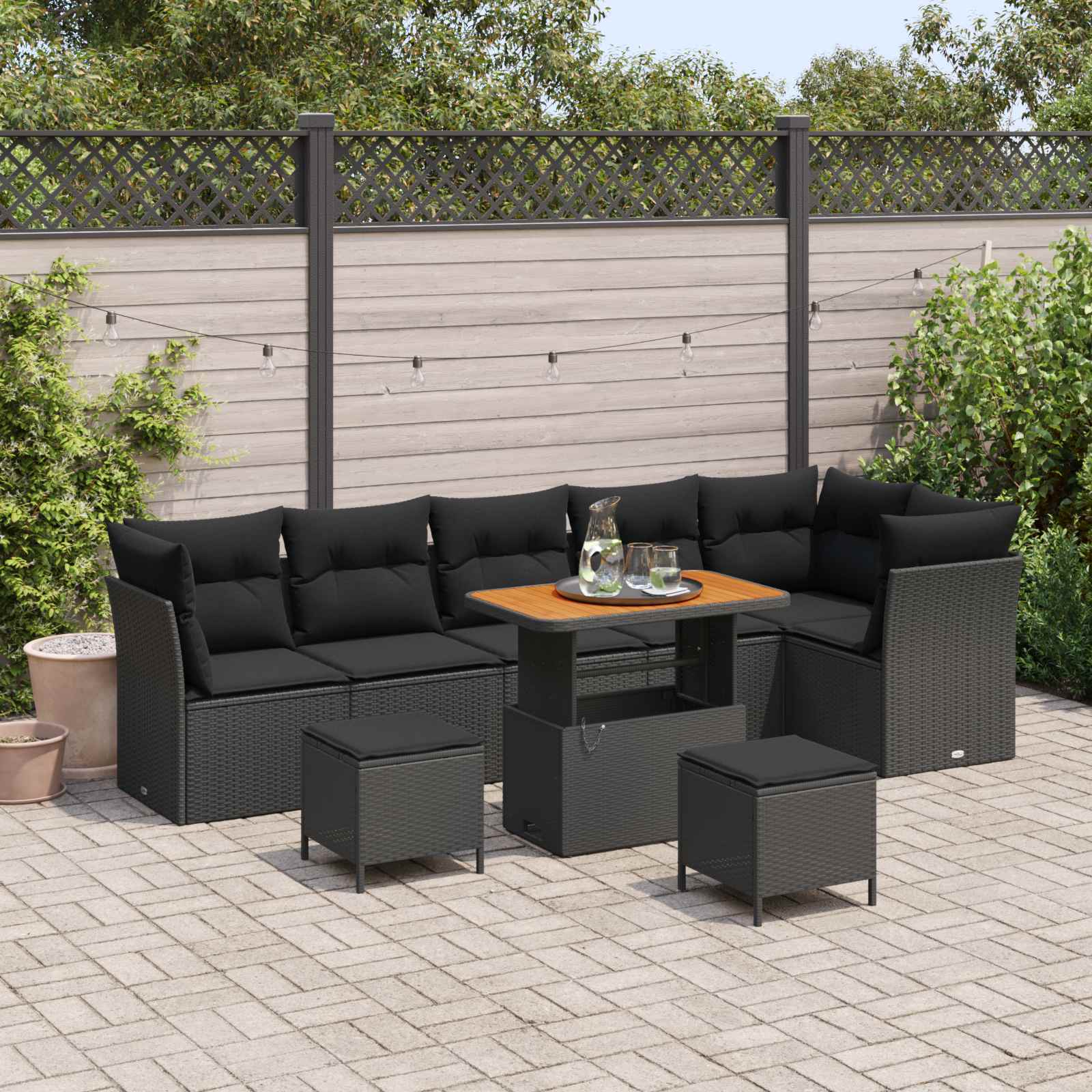 Garten-Sofa-Set 9 Stk. 6-Sitzanzahl Schwarz