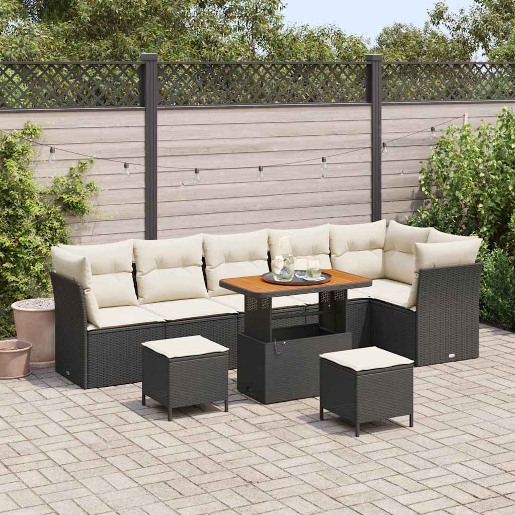Garten-Sofa-Set 9 Stk. 6-Sitzanzahl Schwarz und Creme