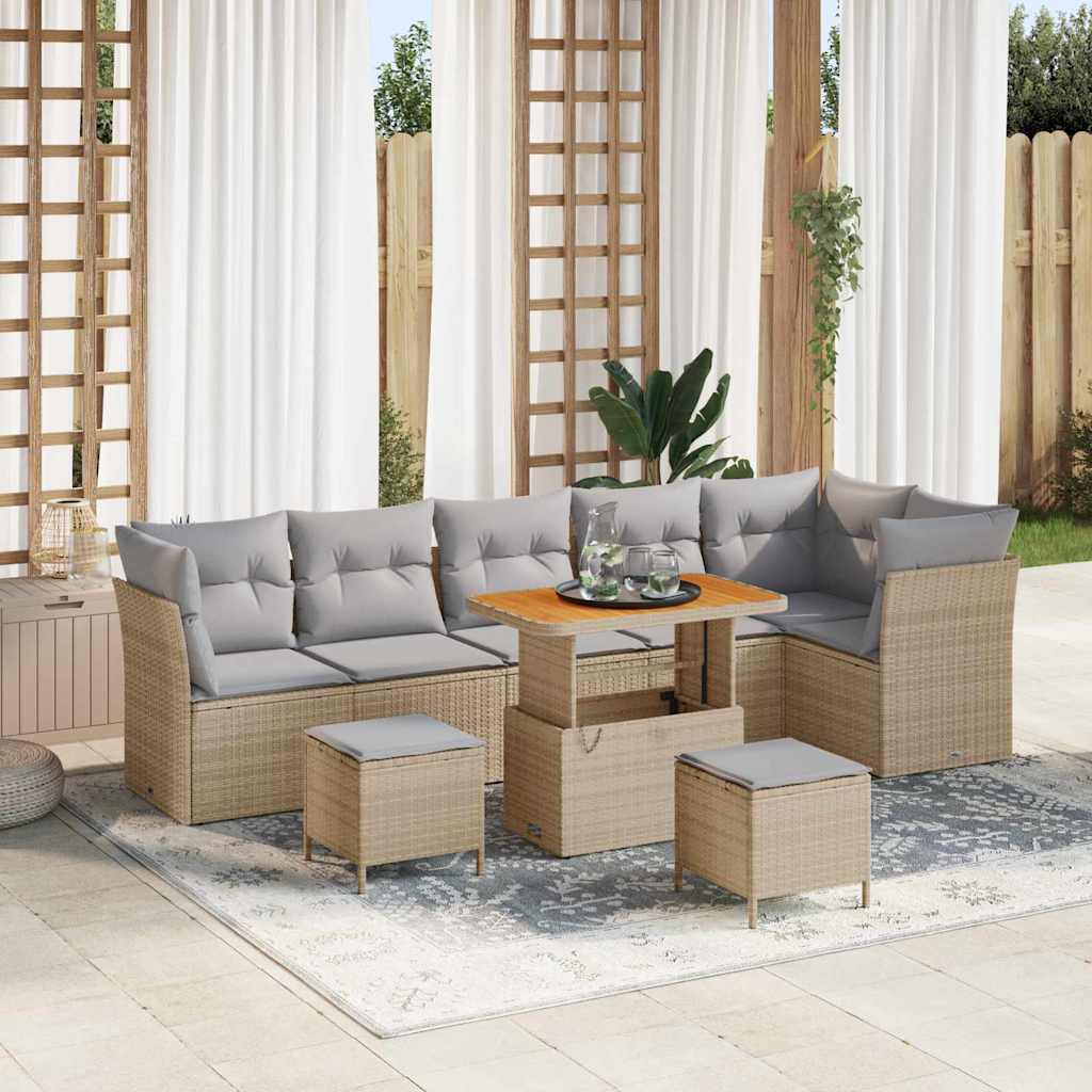 Garten-Sofa-Set 9 Stk. 6-Sitzanzahl Beige und Hellgrau